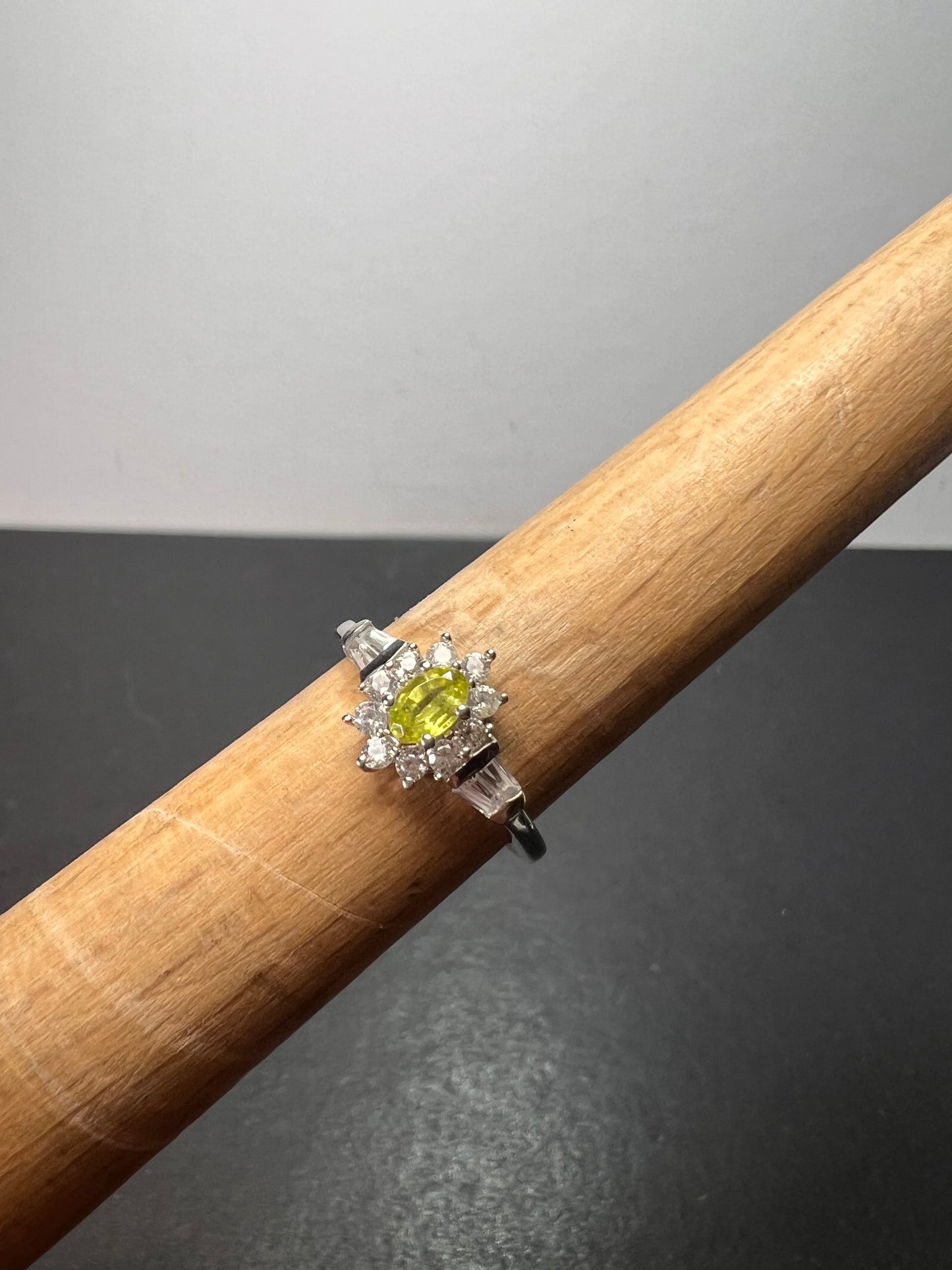 Sphene halo ring in rhodium over sterling silver size 5 *NEW*