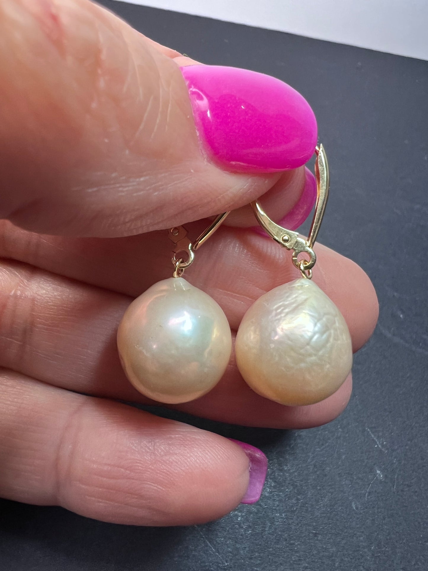 14k gold lever back pearl earrings