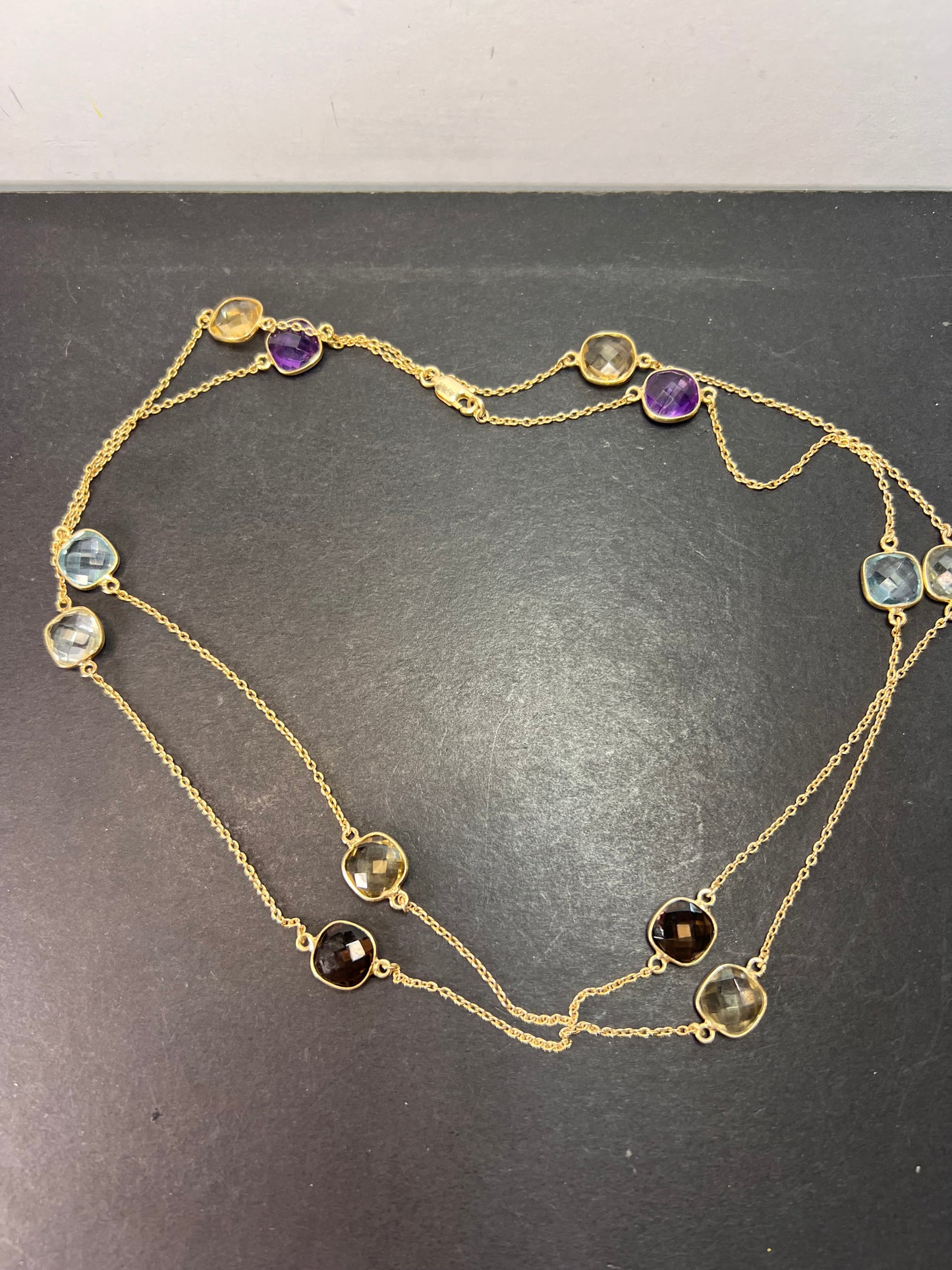 Multi gem 18k Yellow Gold Over Silver station Necklace 22.95ctw