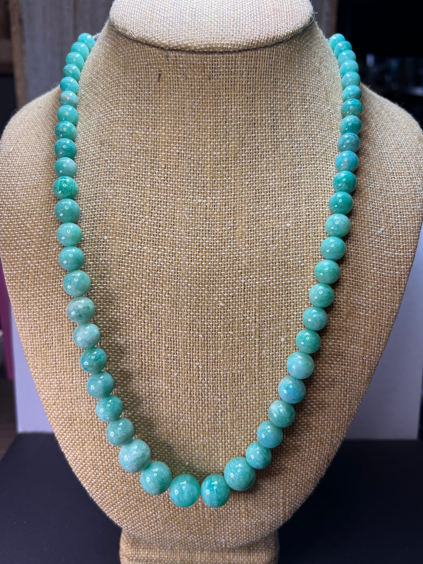 Amazonite beaded bolo necklace with sterling clasp and slide adjustments