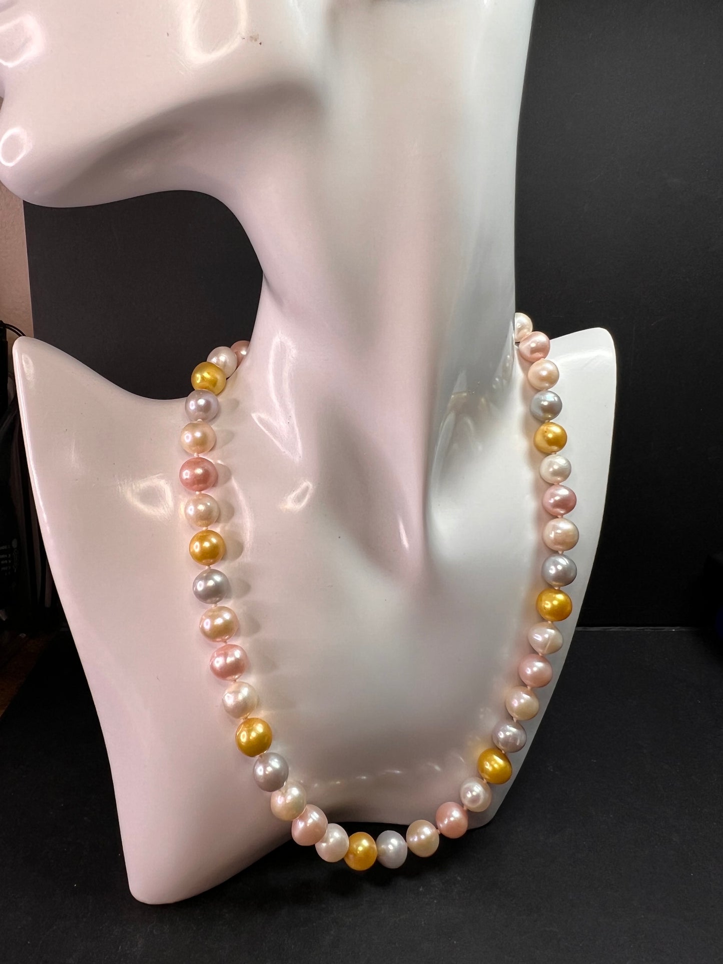 Multicolor Cultured Pearl Necklace 18” 925 WW Sterling Toggle Clasp