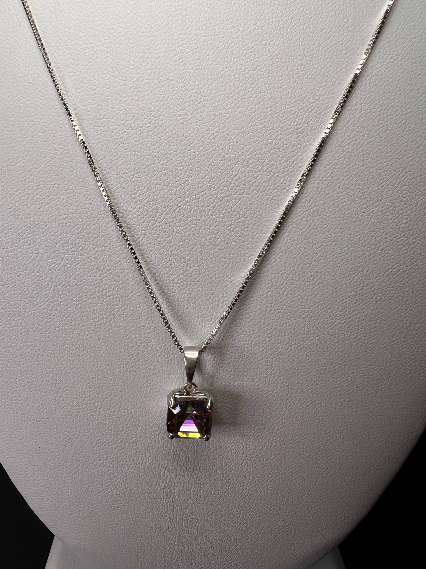 Mystic multi colored quartz gem pendant in sterling silver with chain