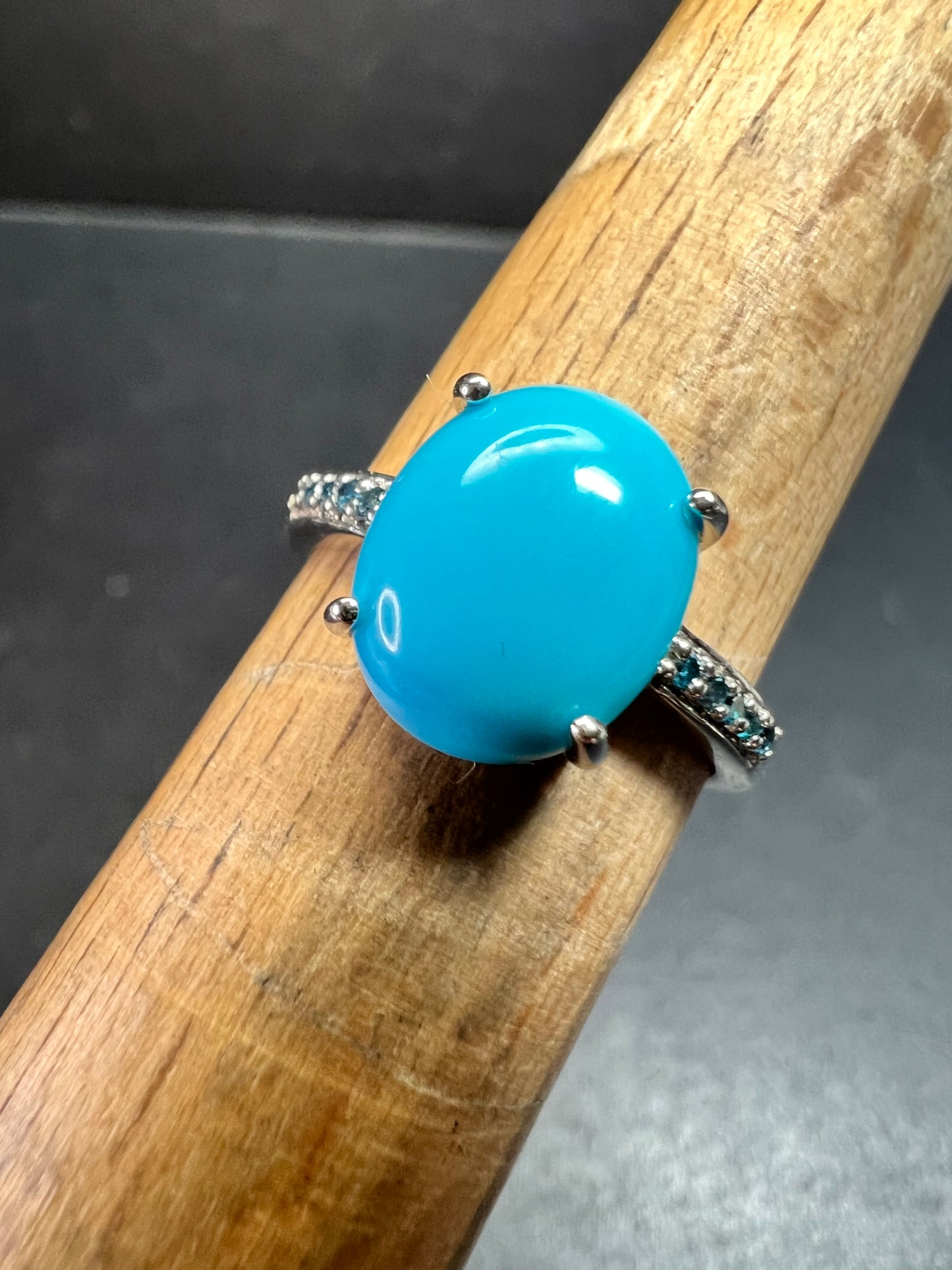 Sterling Silver Turquoise Ring with Blue Diamond Accents Size 6