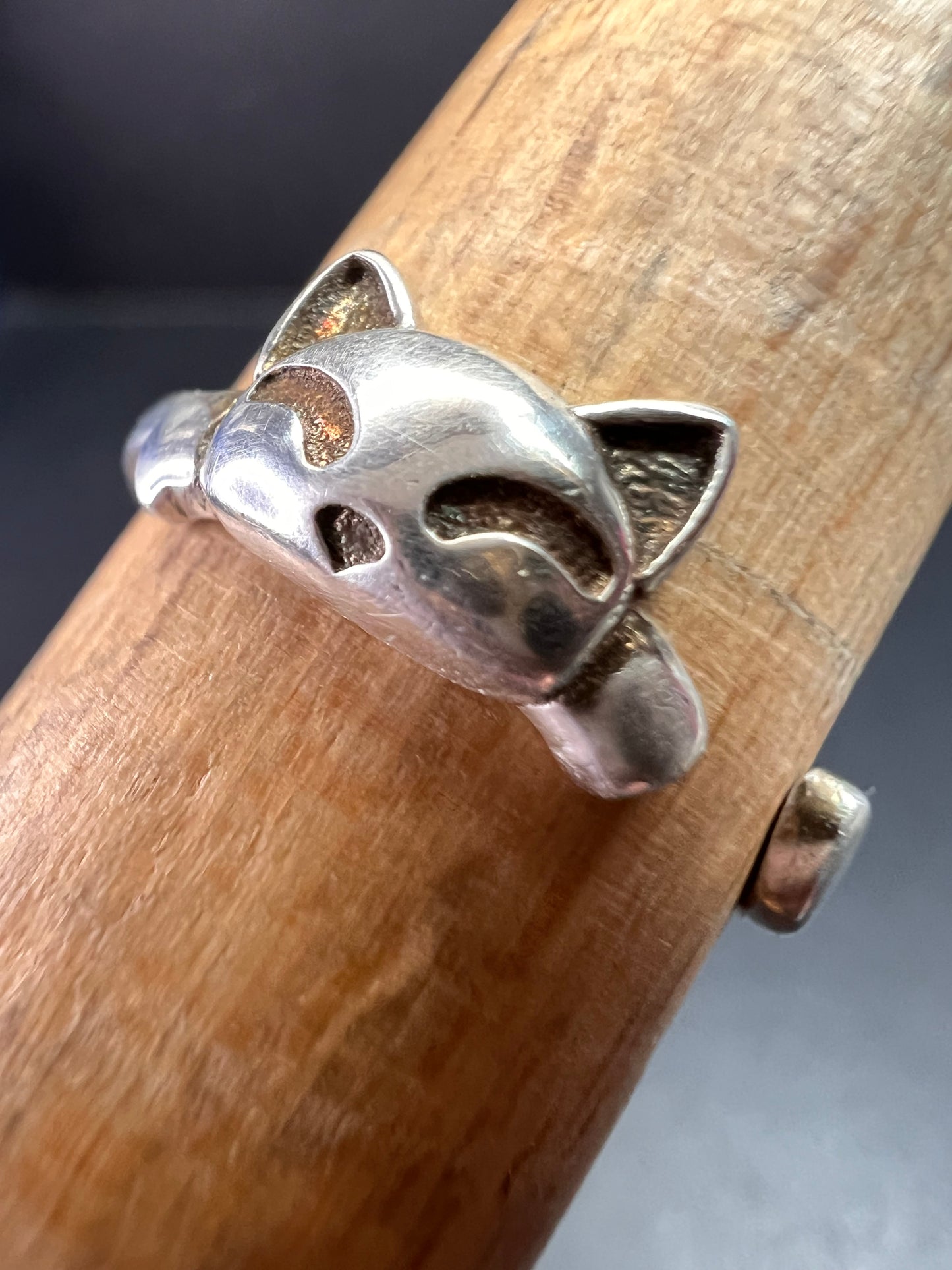 Vintage Sterling Silver Adjustable Cat Ring – Size 7