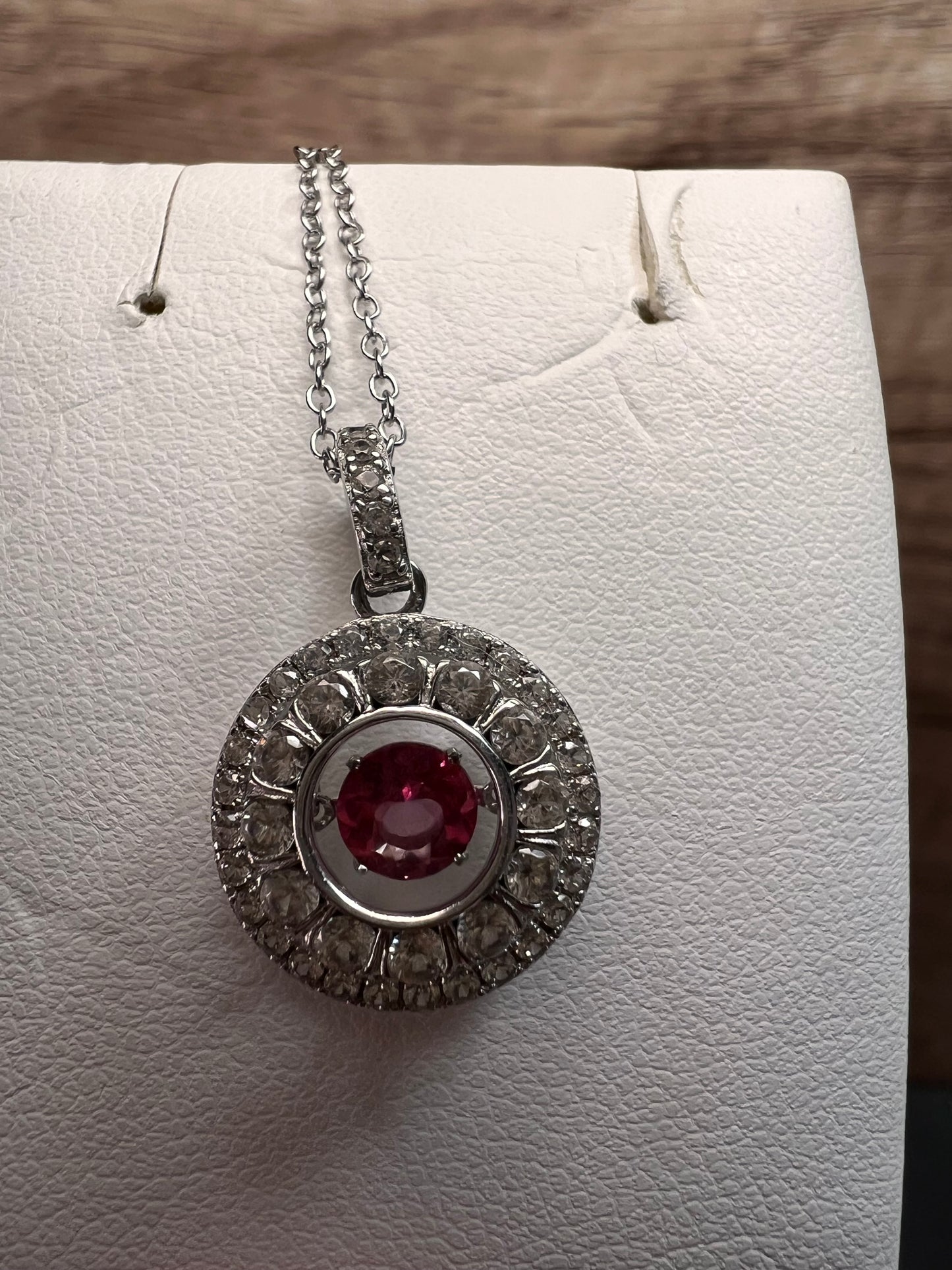 Pink tourmaline white topaz fluttering pendant necklace in platinum over sterling silver