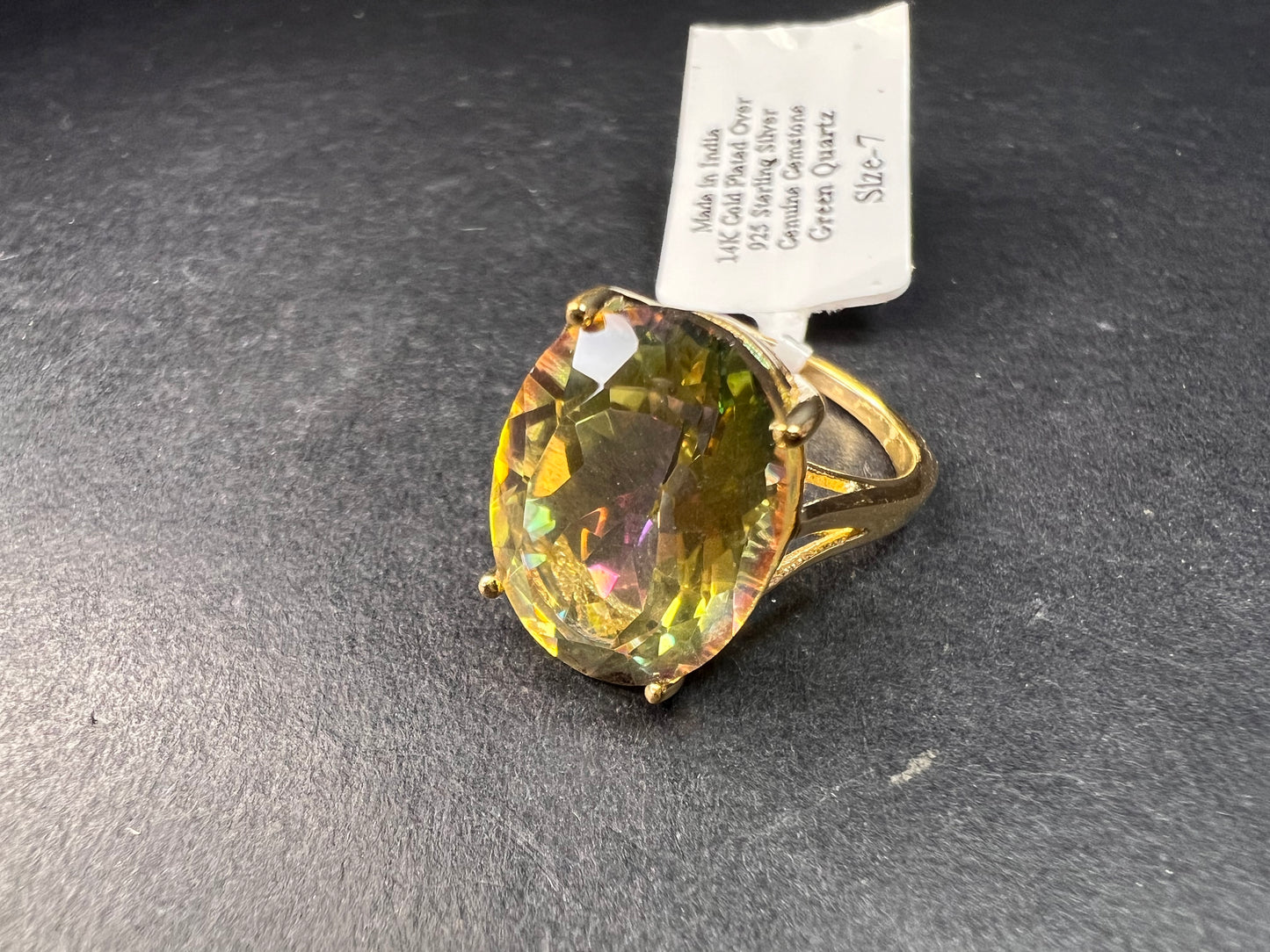 NEW Mystic Quartz ring in gold over sterling silver size 7