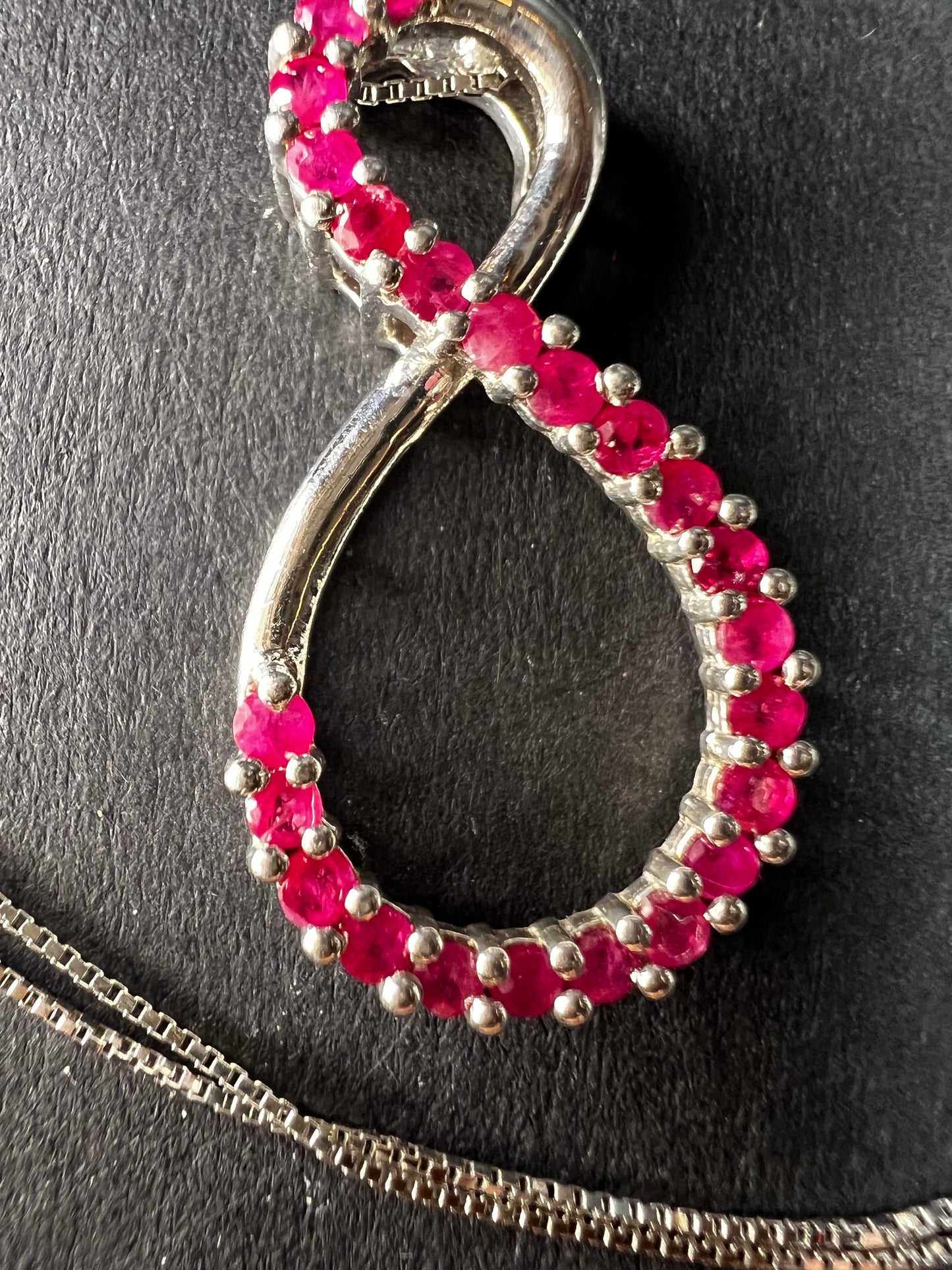 Vintage Ruby Infinity Pendant Necklace Sterling Silver 18” Chain