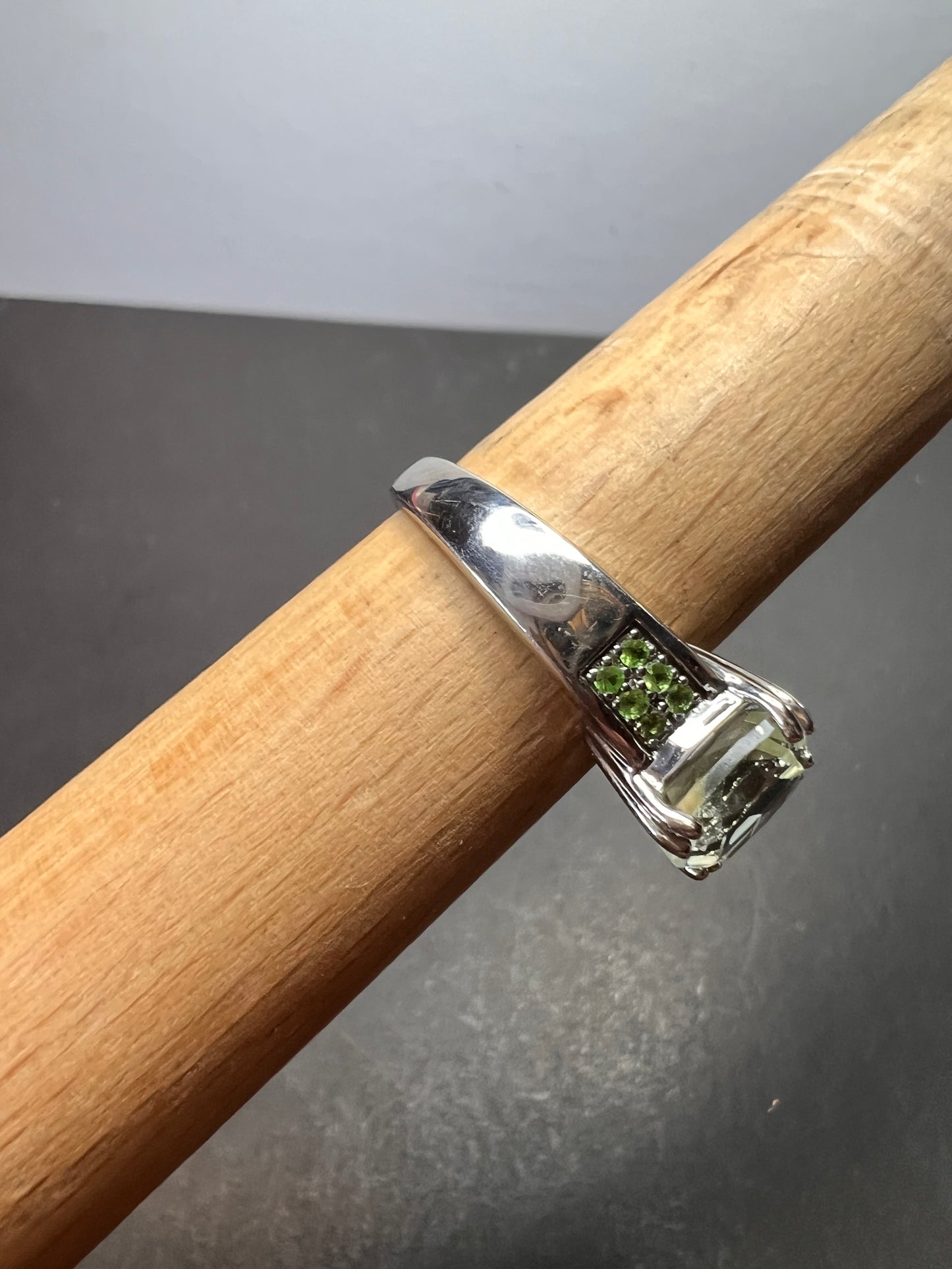 Green Prasiolite and tsavorite green garnet Rhodium Over Sterling Silver Ring 3.28ctw size 9