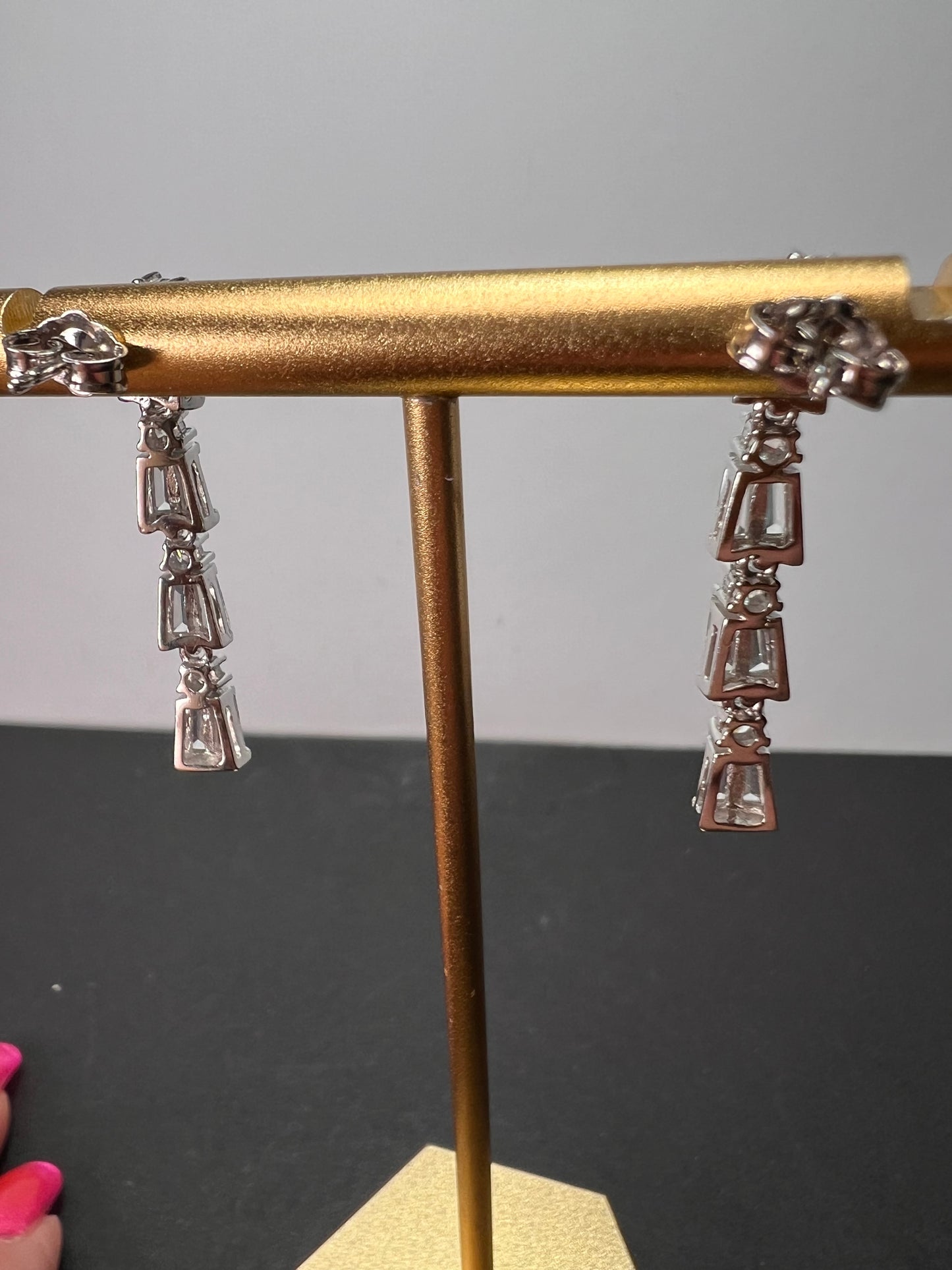 CZ sterling silver long dangle earrings