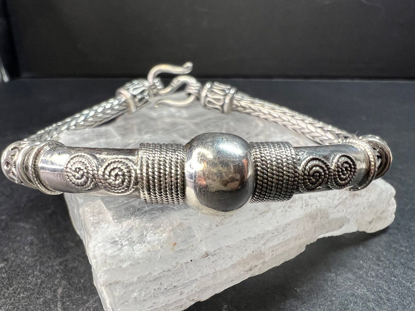 Vintage Sterling Silver Bali Byzantine Woven Hook Bracelet 8” 31g
