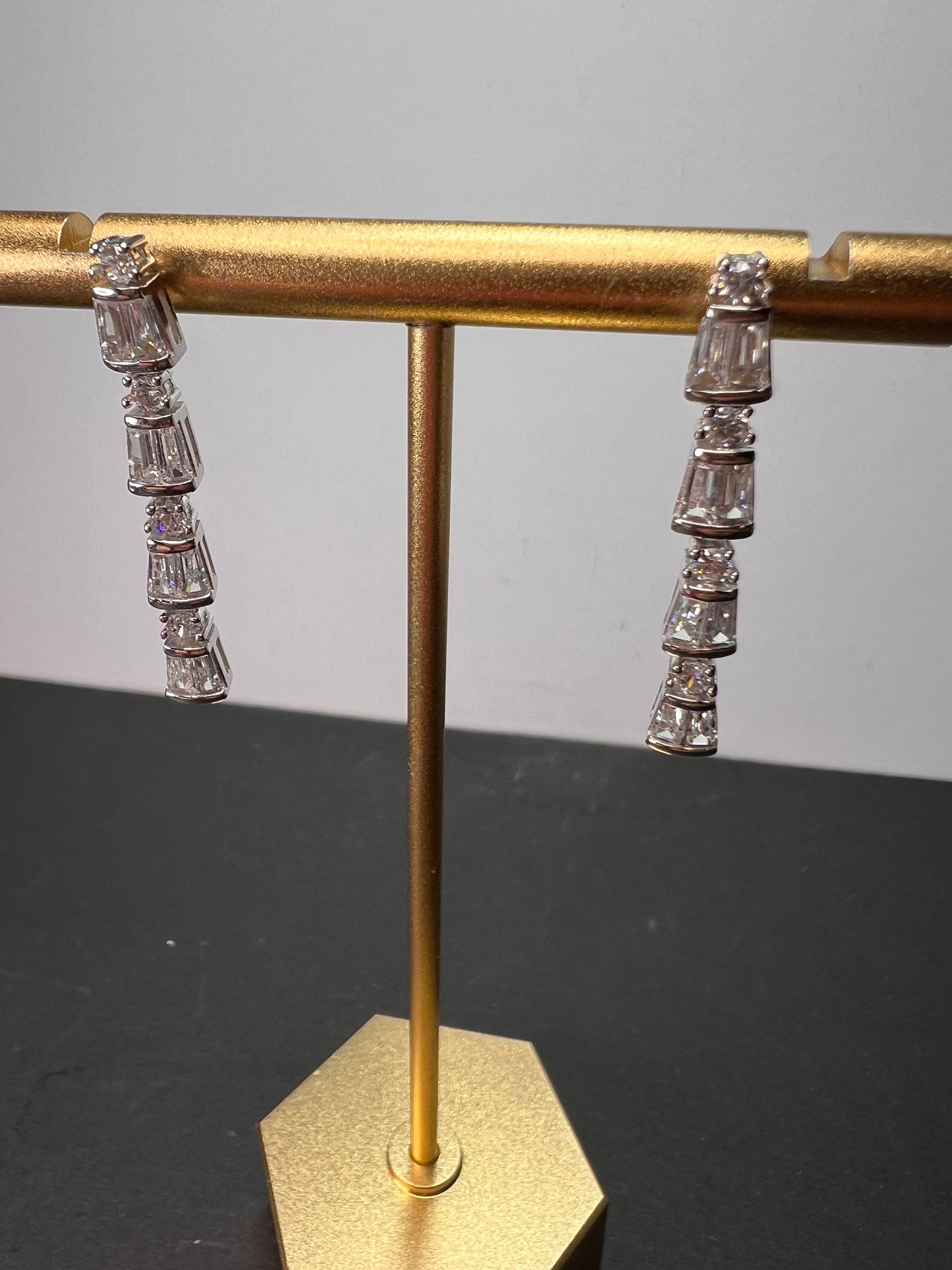 CZ sterling silver long dangle earrings