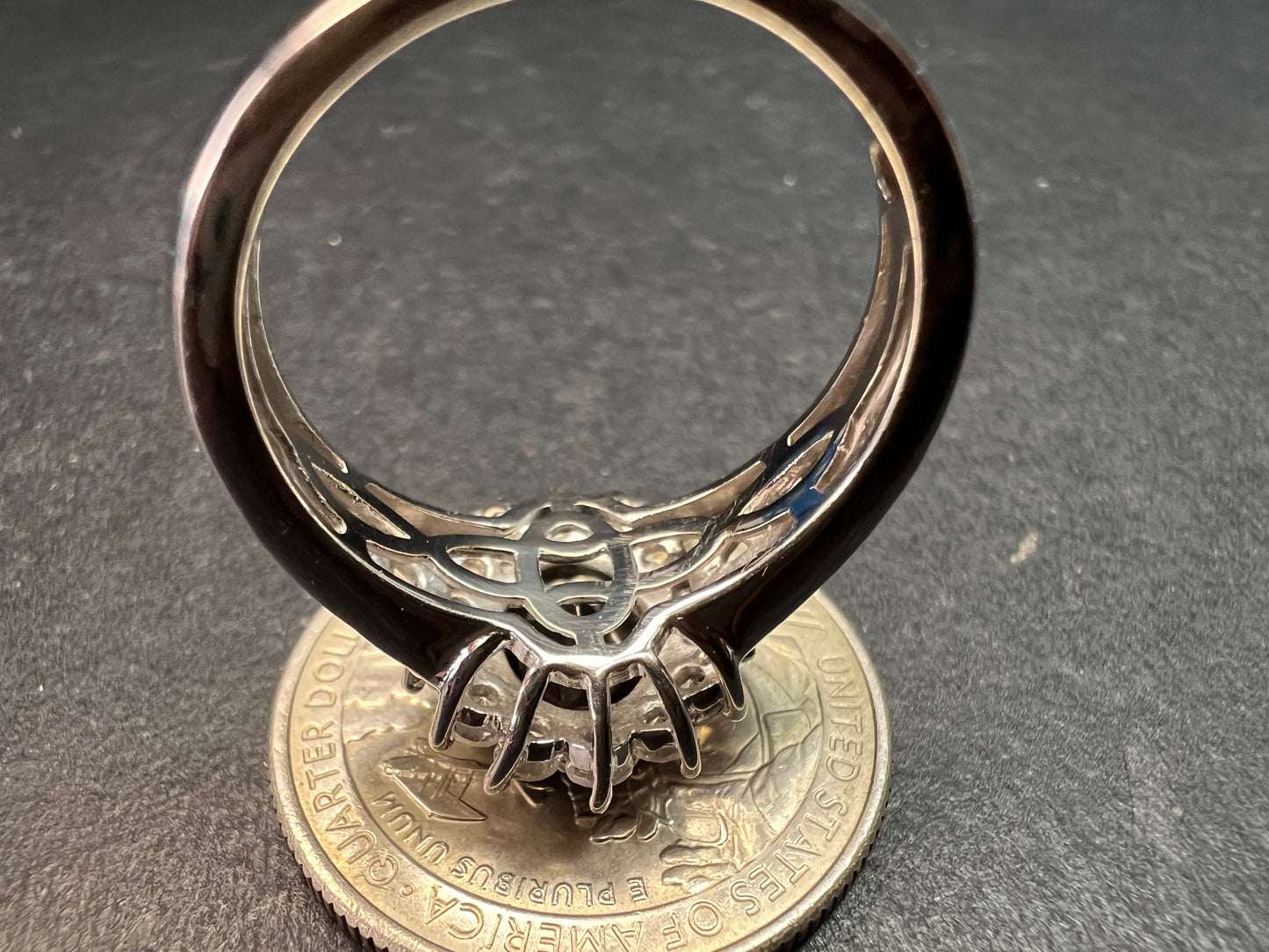 NEW Elite Shungite and zircon halo ring in vermeil and rhodium over sterling silver size 8