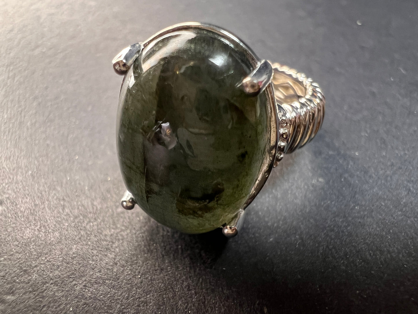 NEW labradorite ring in platinum over brass size 8