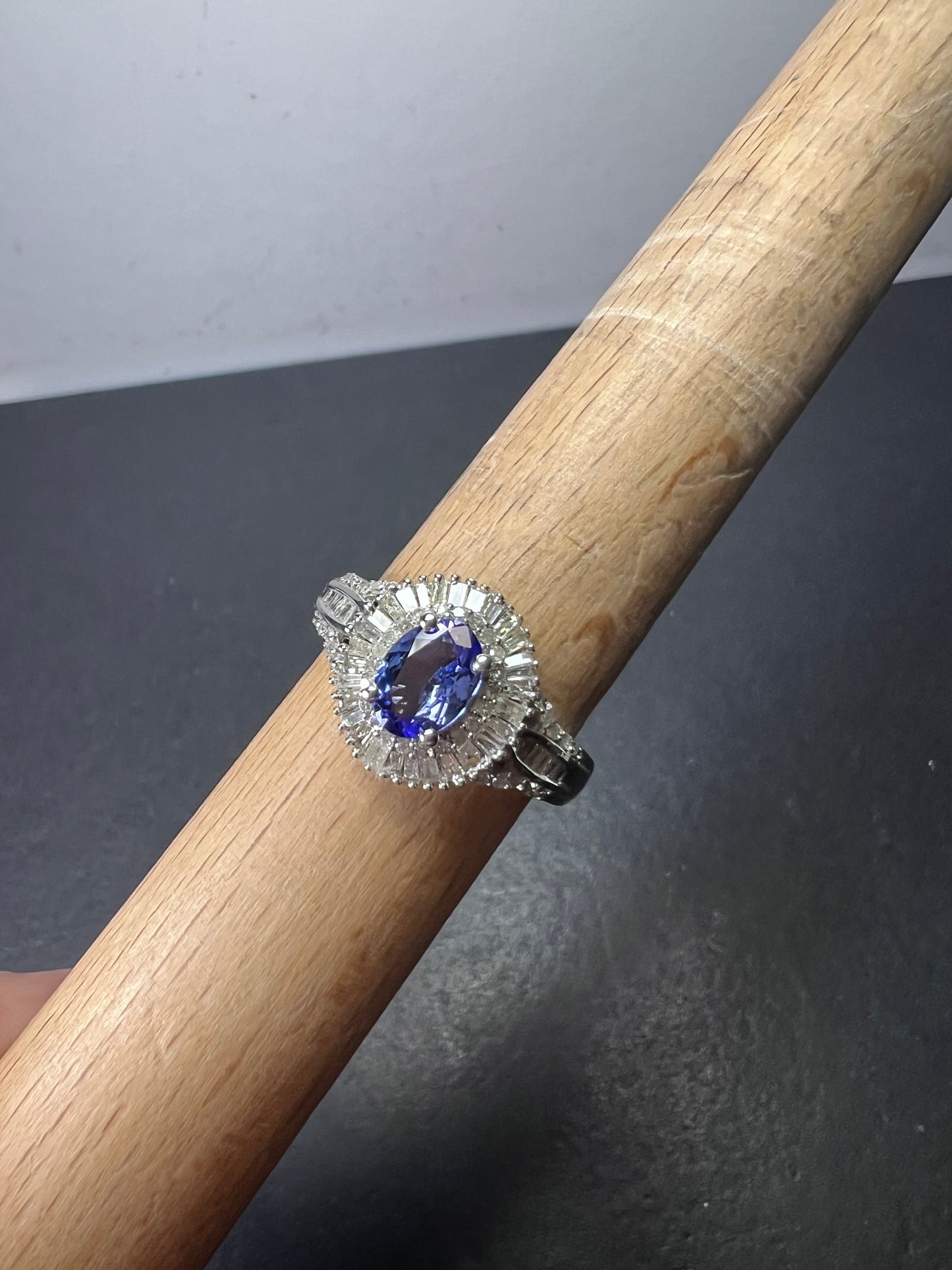 AAA Tanzanite and Diamond  Double Halo Ring in Platinum Over Sterling Silver, Oval Engagement Ring size 10