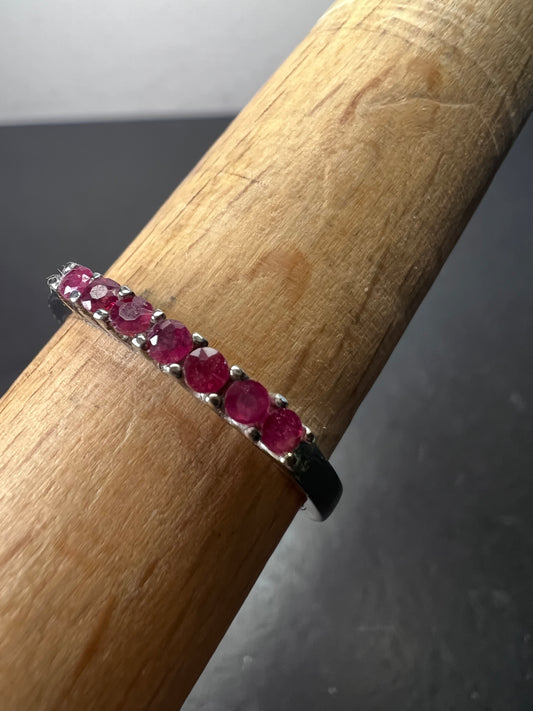 Red spinel stainless steel stacker band ring size 9