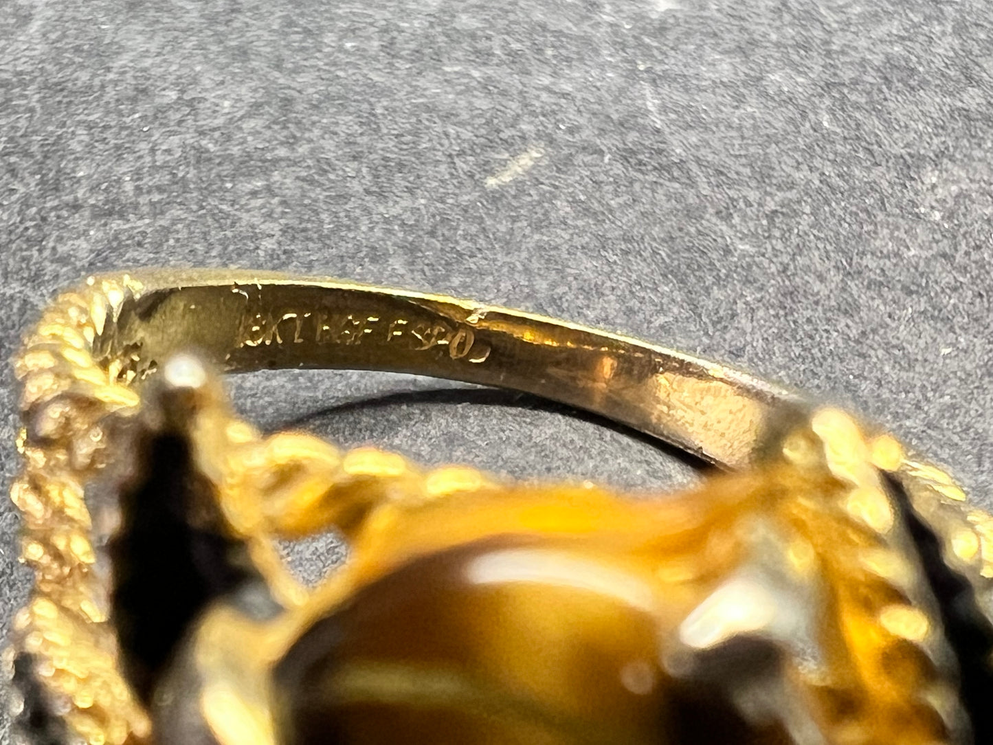 Vintage Espo Tiger’s Eye Ring Size 7.5 18K HGF Gold Filled Statement