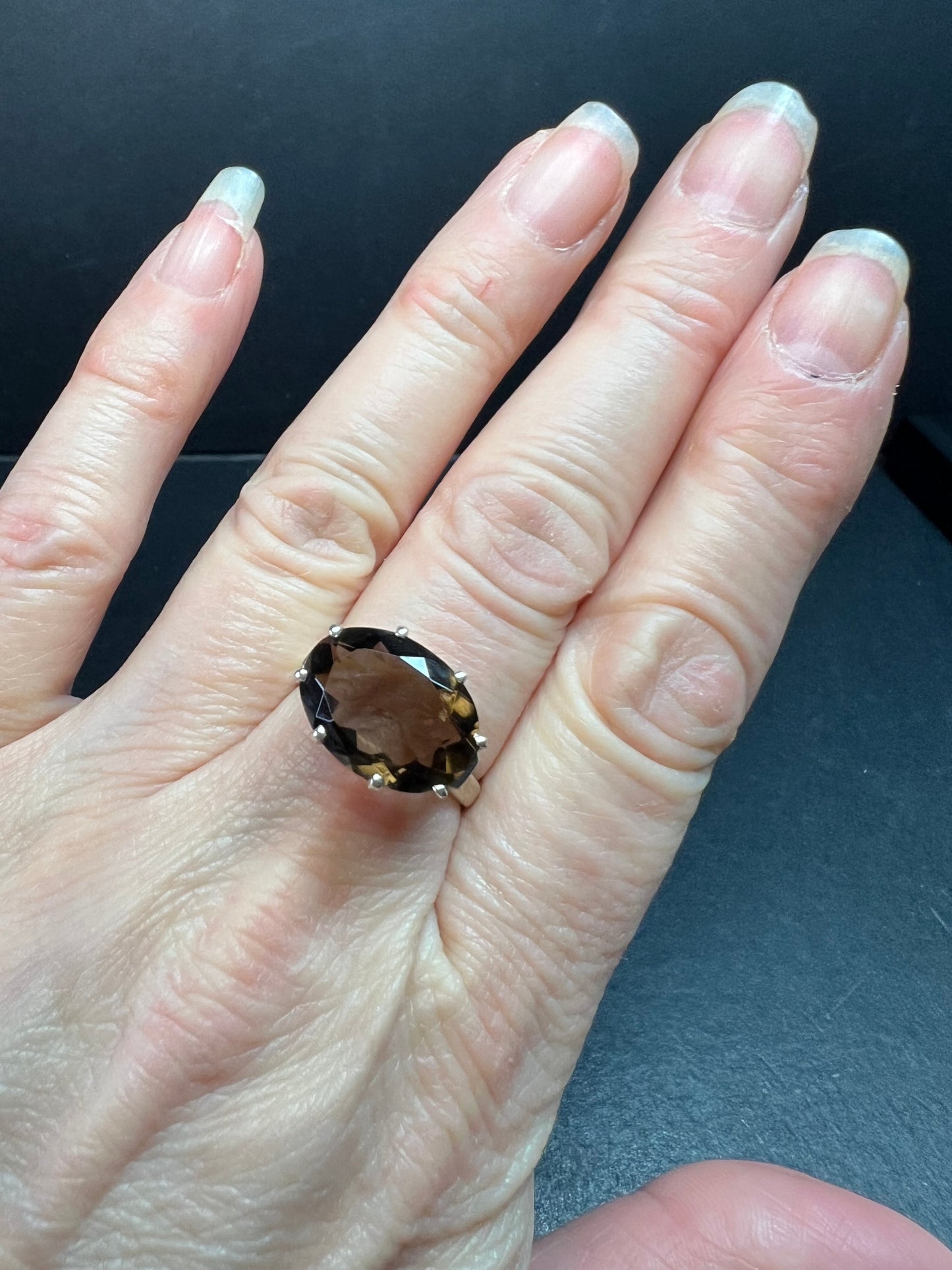 Smoky Quartz 925 Sterling Silver Statement Ring Size 9
