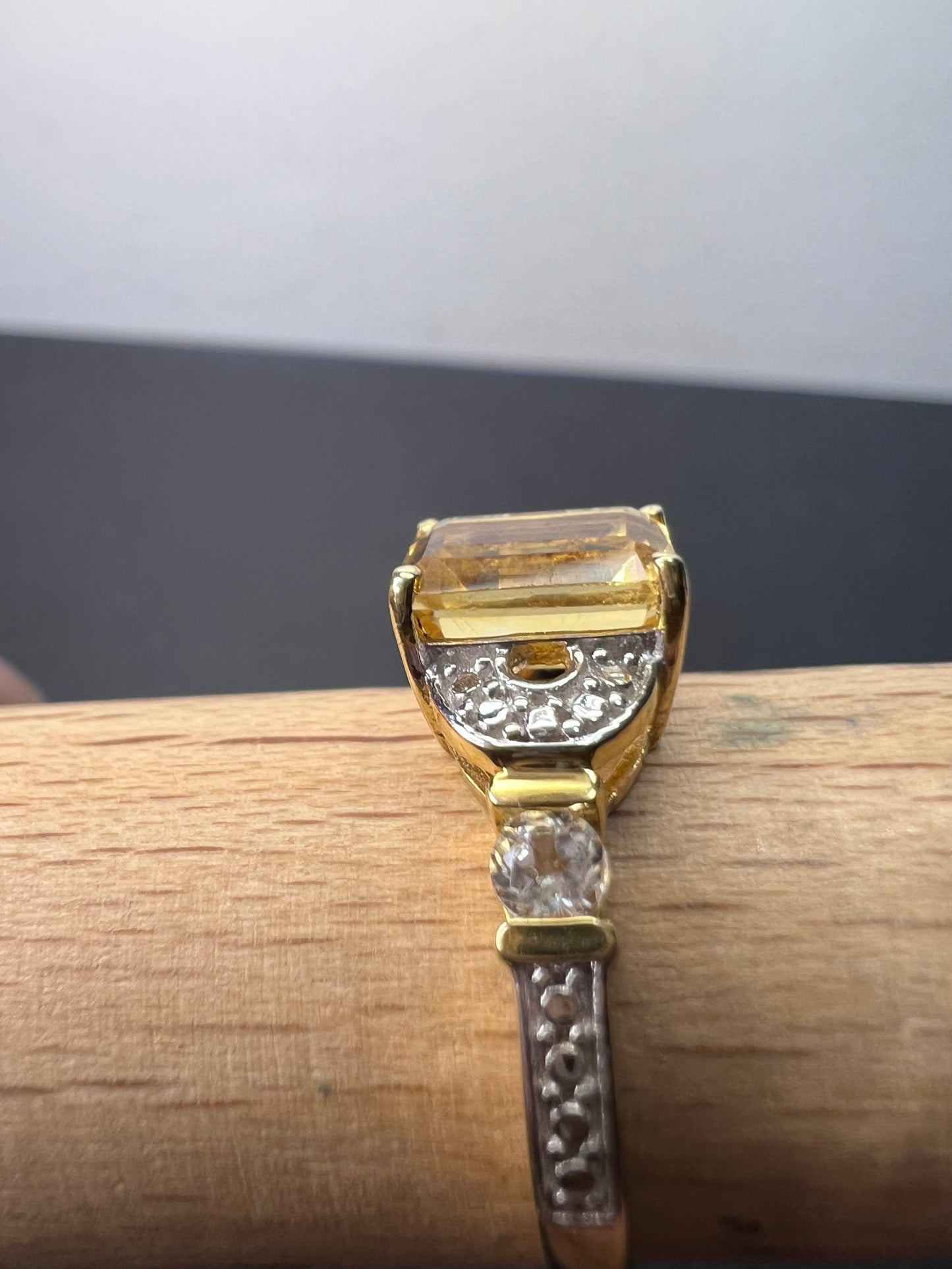 Citrine and white topaz ring in gold over sterling silver size 9