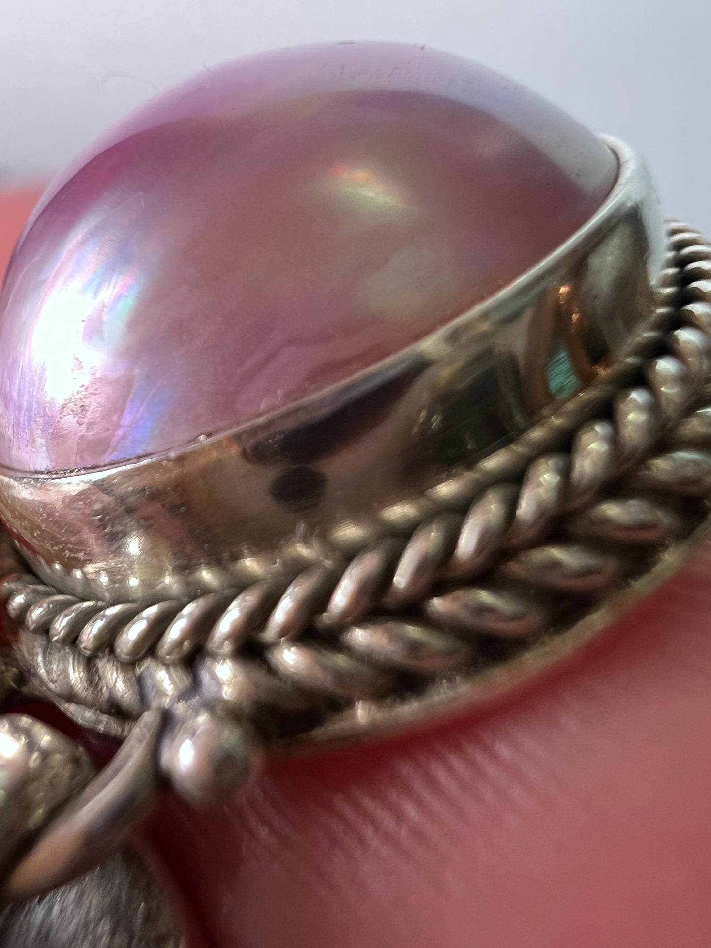 Bali sterling silver pink mabe pearl toggle clasp bracelet