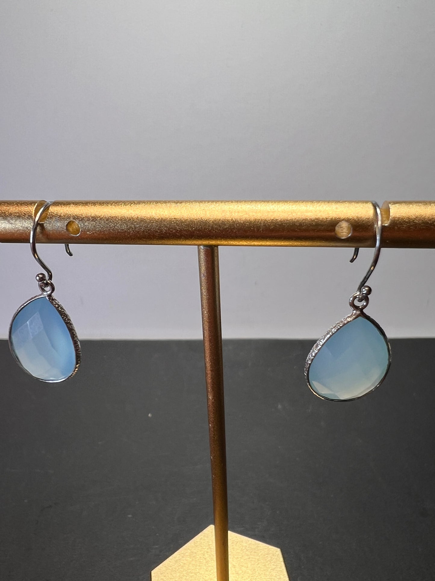 Aqua chalcedony sterling silver teardrop earrings