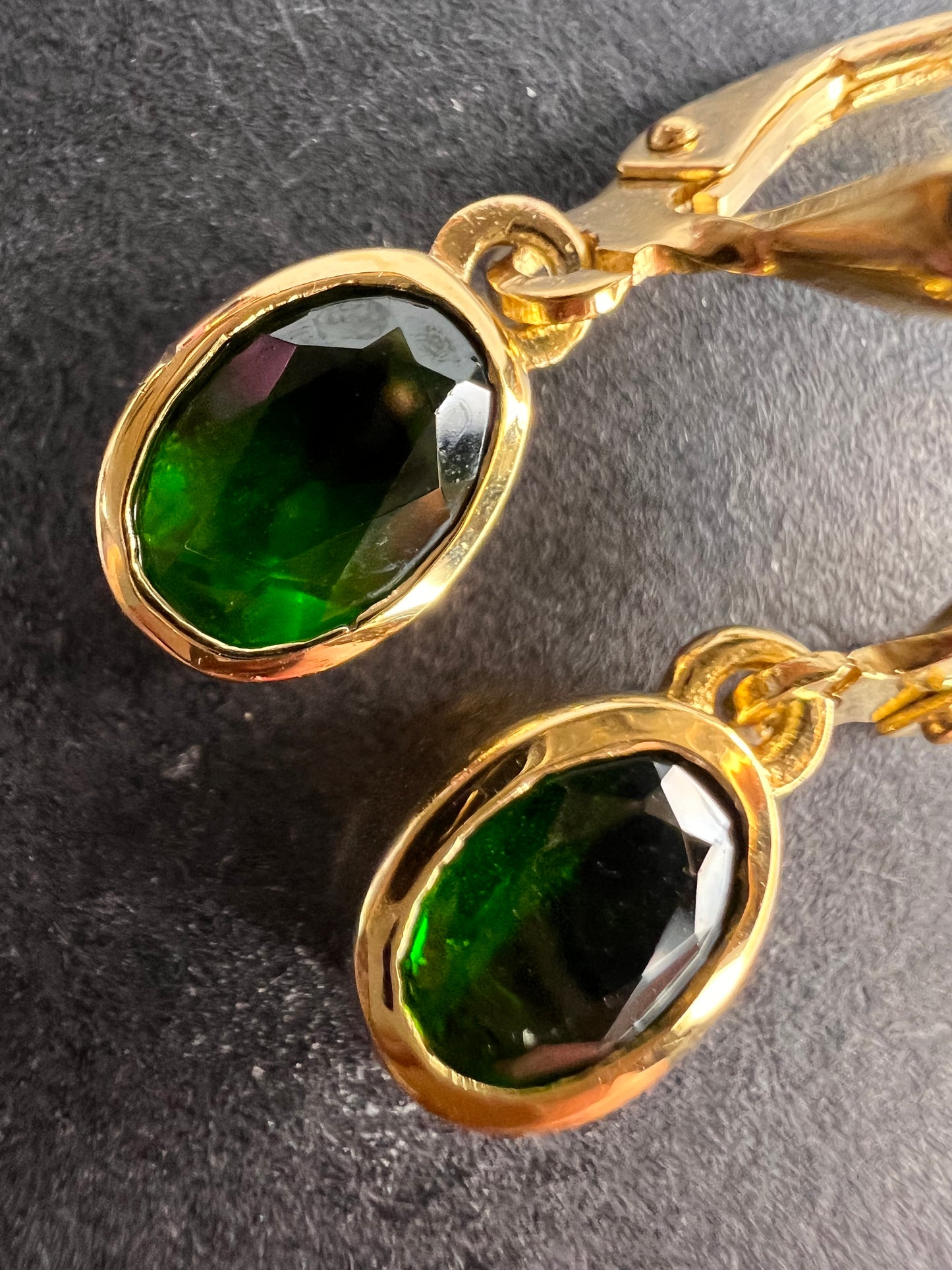 Chrome diopside lever back earrings in gold over sterling silver