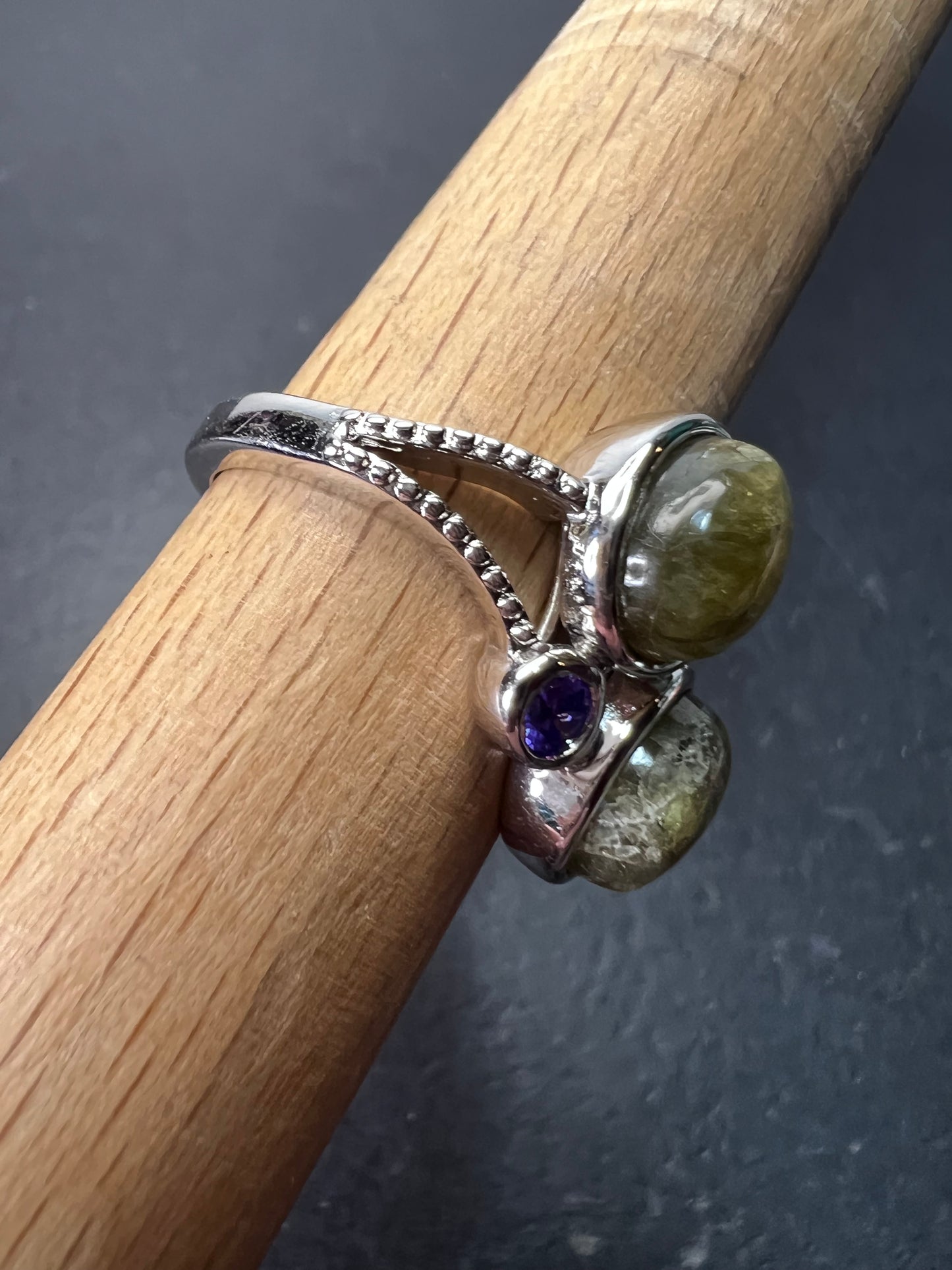 Labradorite and purple CZ sterling silver ring size 9