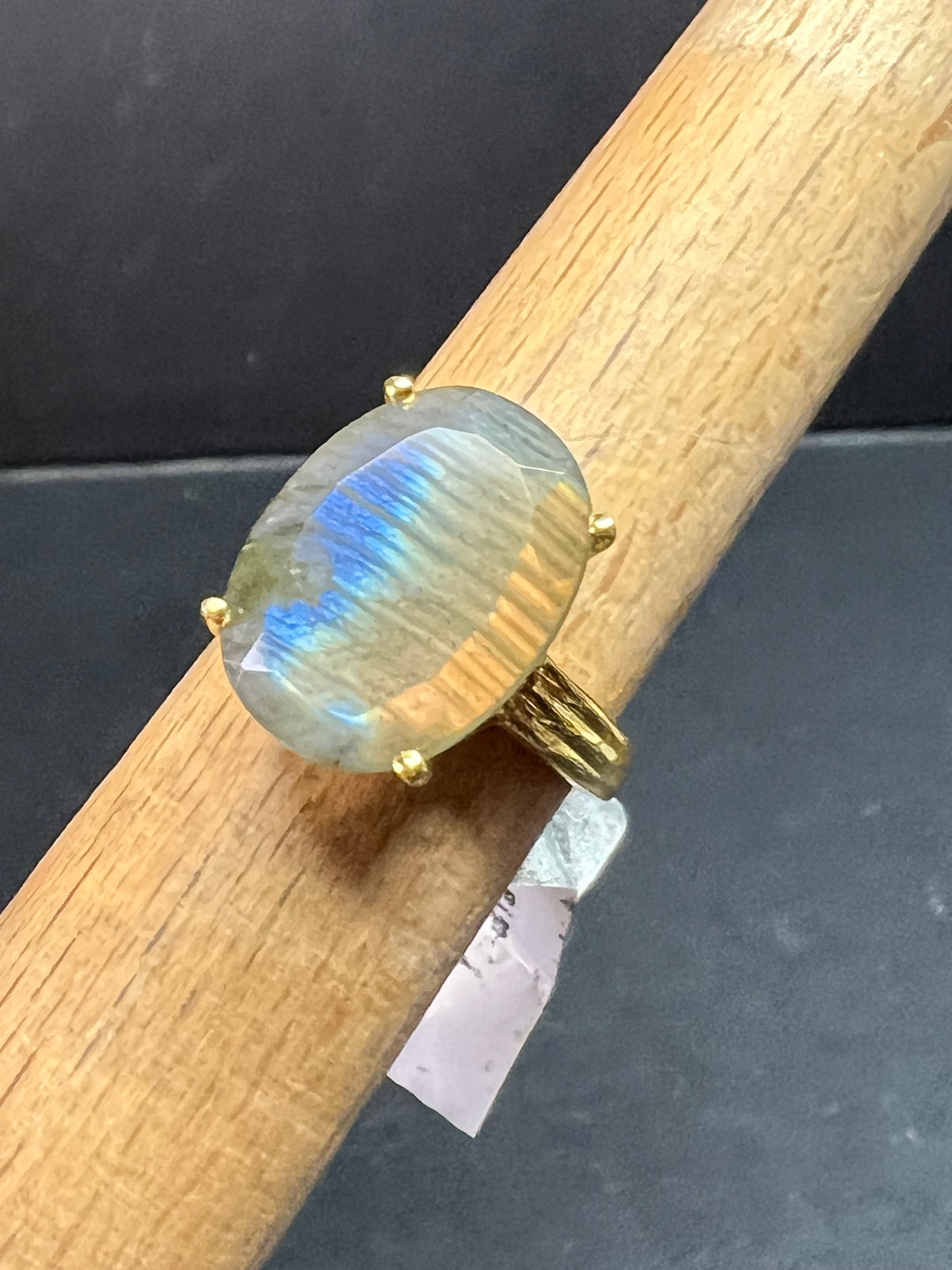 NWT Labradorite Gold Over 925 Sterling Ring Size 7 16x11mm Oval