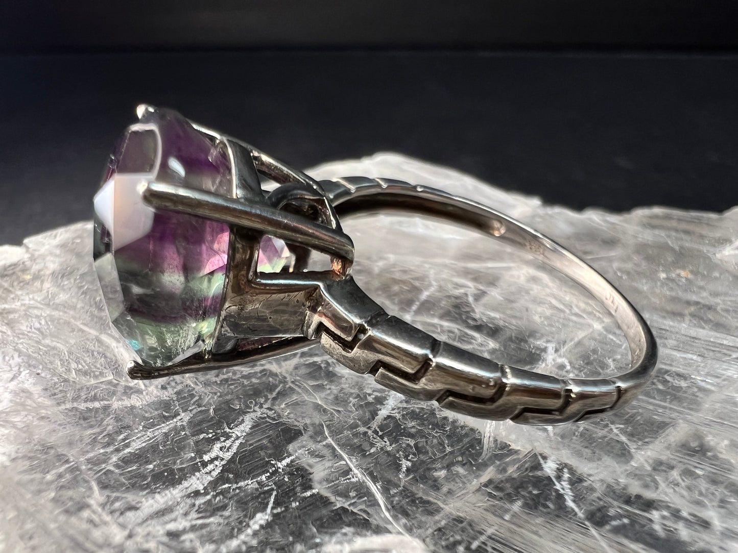 Vintage Sterling Silver Rainbow Fluorite Ring Size 9