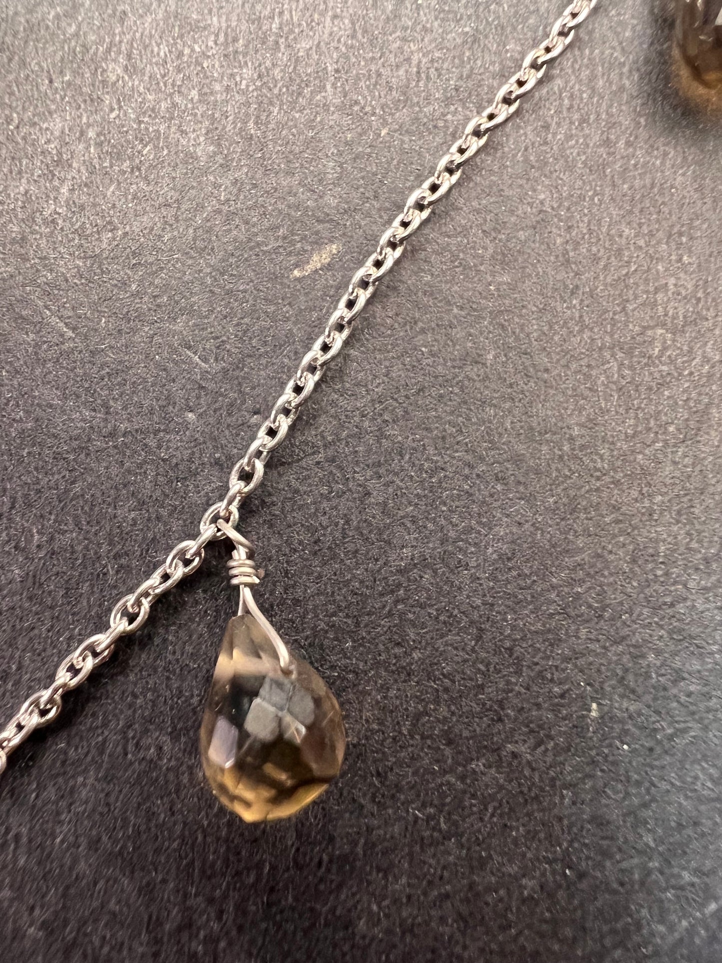 NEW smoky quartz Sterling silver 20 inch station necklace