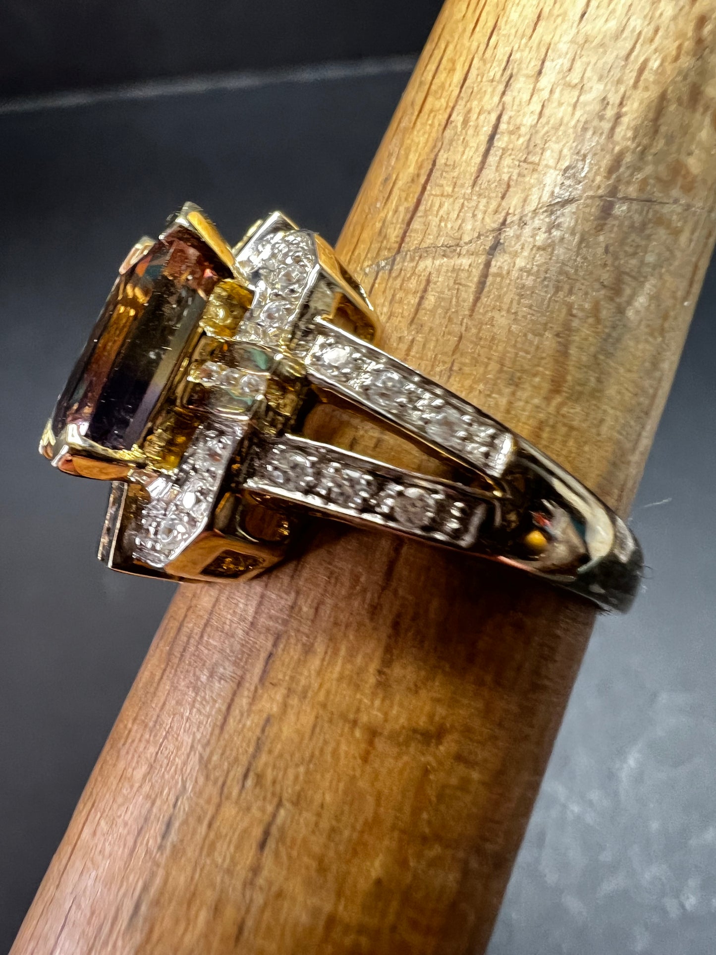 Vintage Ametrine Emerald Cut Ring Gold Over Sterling White Zircon Size 7