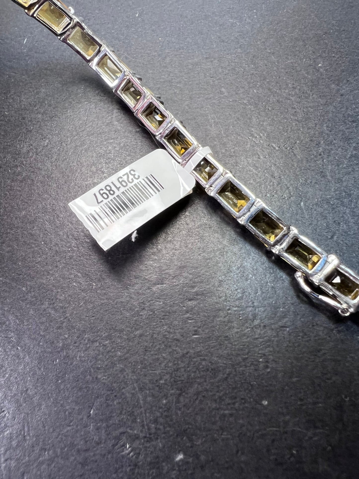 New emerald cut yellow citrine tennis bracelet in rhodium over sterling