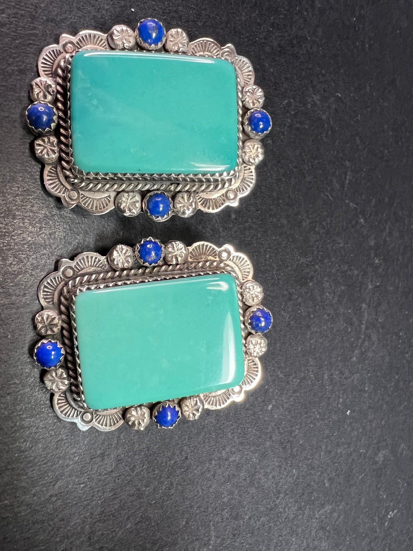 Signed Vintage Dead Stock Bernyse Chavez Sterling Turquoise Lapis Earrings