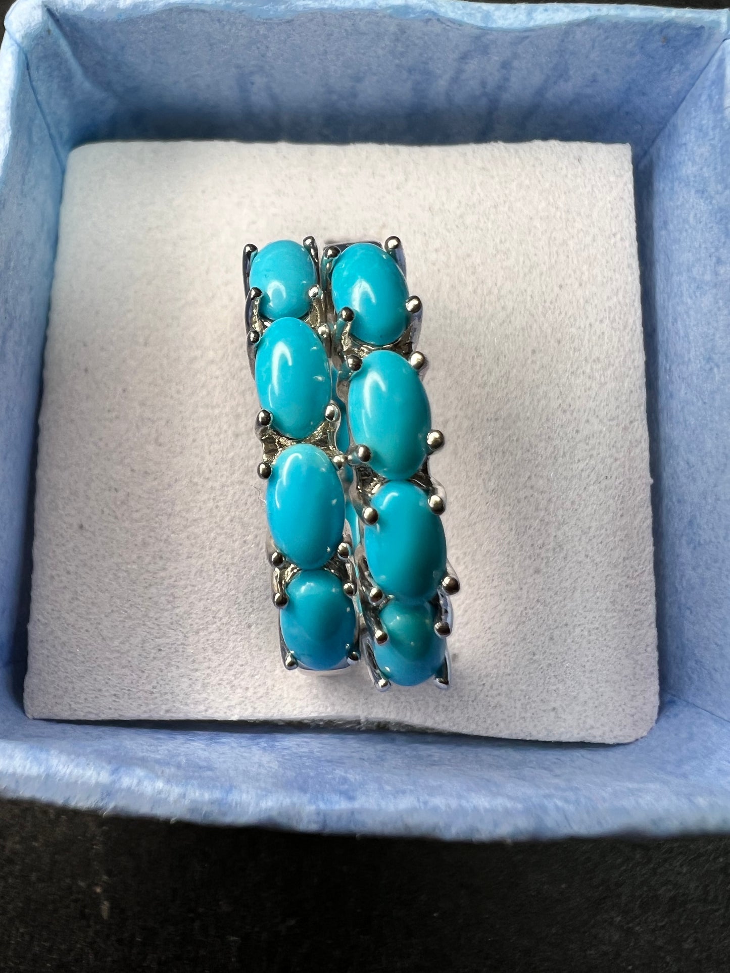 Sterling Silver Turquoise Inside Out Hoop Earrings 925 Estate Like New