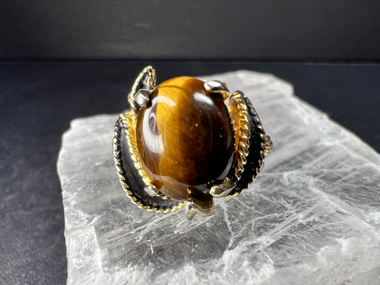 Vintage Espo Tiger’s Eye Ring Size 7.5 18K HGF Gold Filled Statement