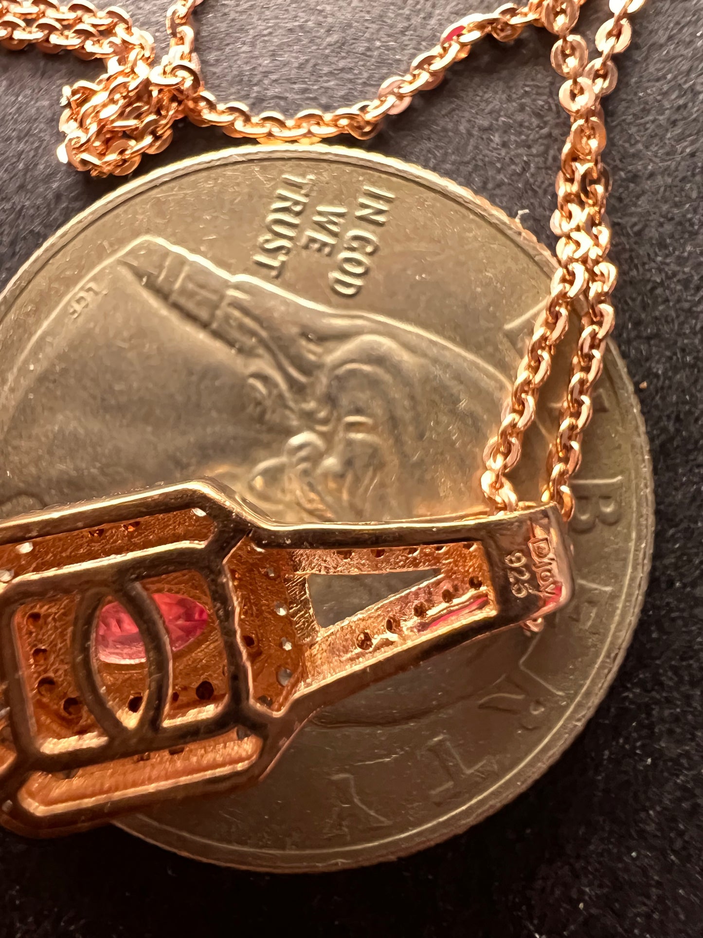 NEW Mahenge pink spinel and brown zircon art deco style pendant in rose gold over sterling silver