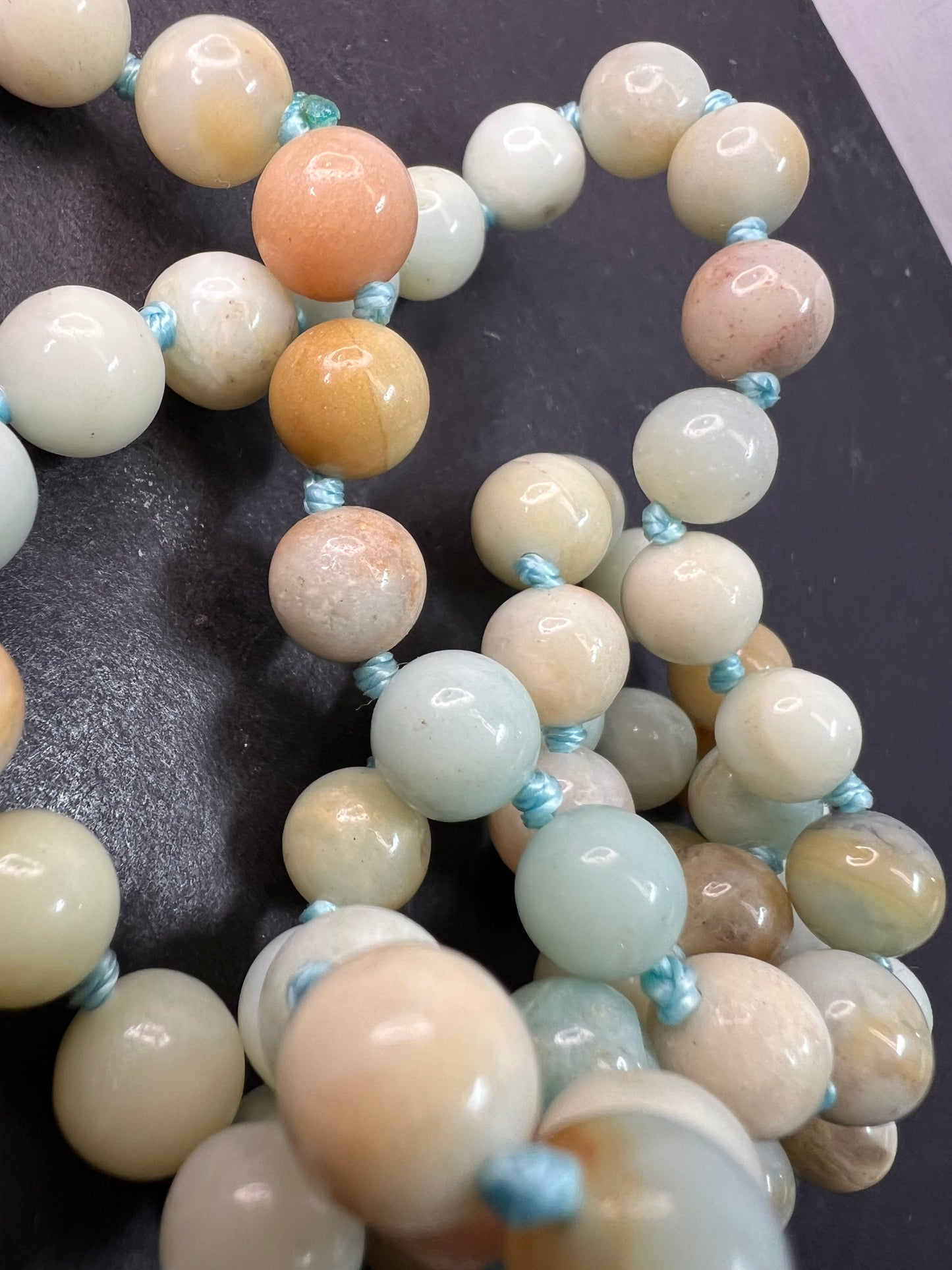 Amazonite knotted mala style endless necklace