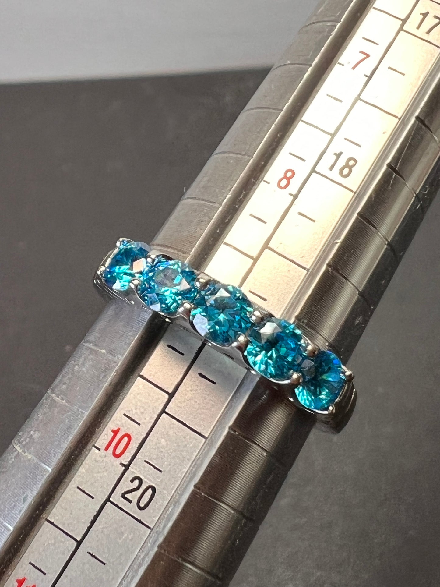 5 stone blue CZ rhodium over Sterling silver ring size 9