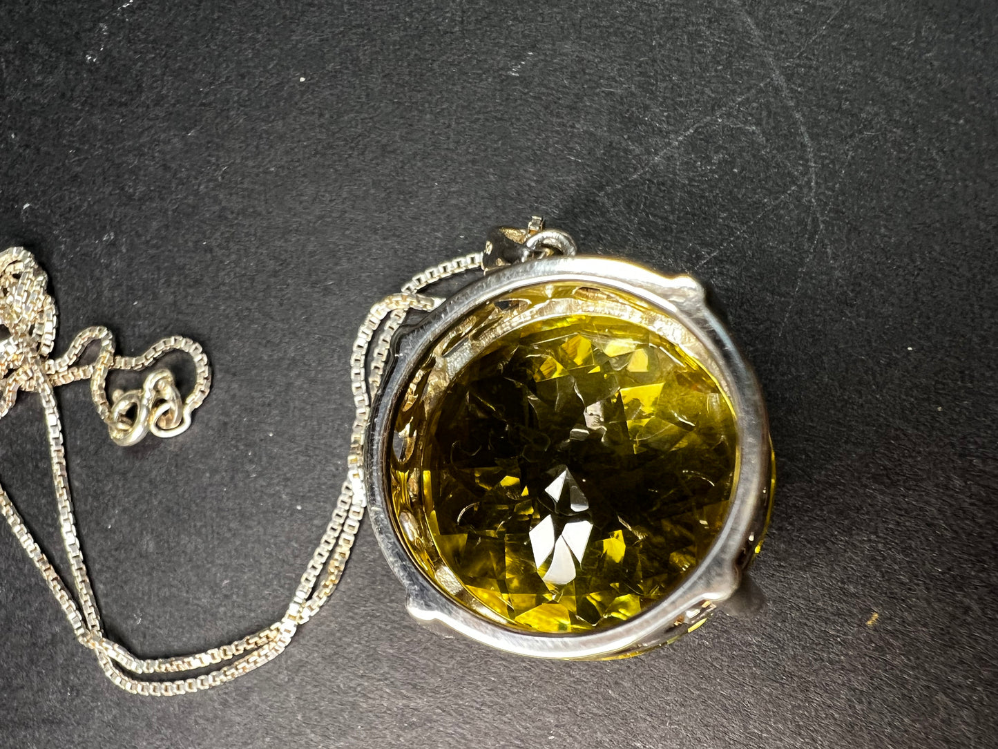 Huge Lemon Quartz Sterling Silver Statement Pendant Necklace 18” Chain