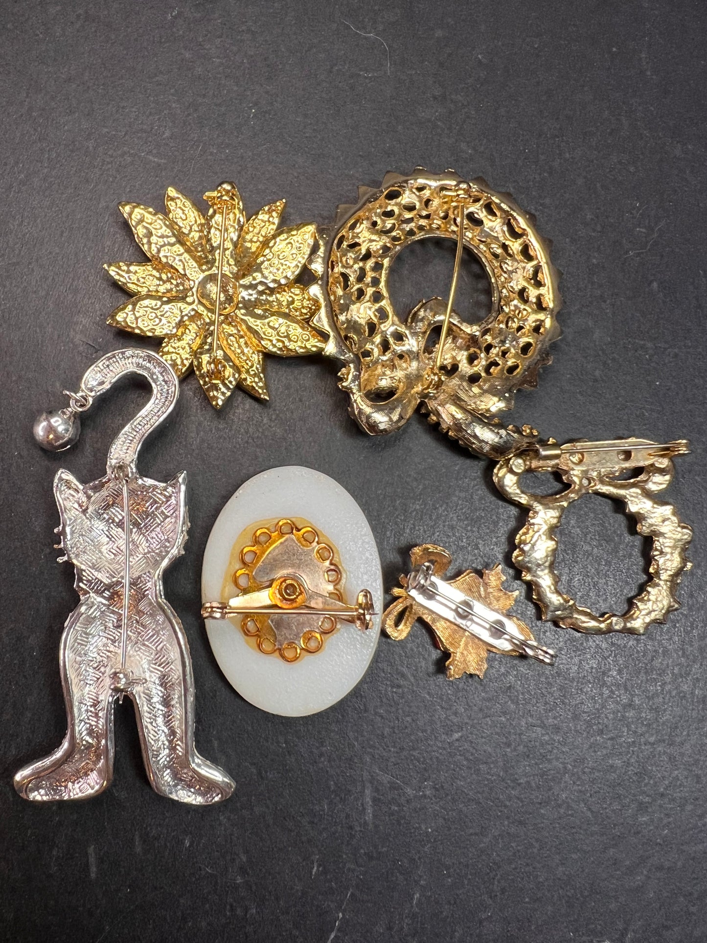 Vintage Christmas Brooch Lot of 6 Holiday Wreath Cat Tree Enamel Pins