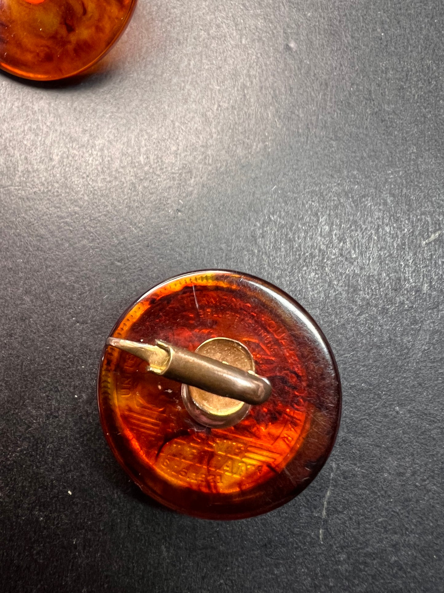 Vintage root beer Bakelite clip on button earrings