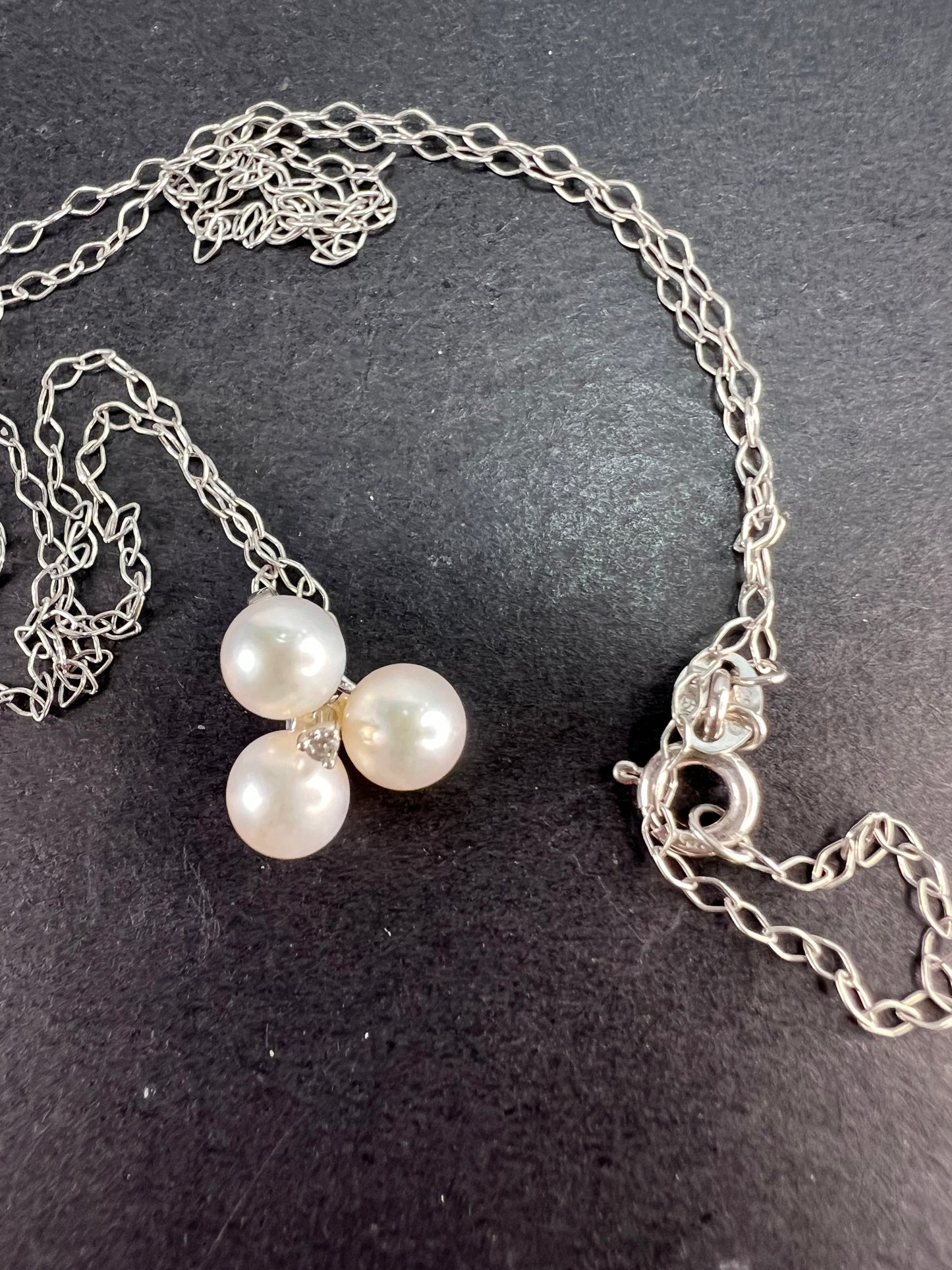 Trilogy pearl and diamond accent pendant and chain necklace in sterling silver