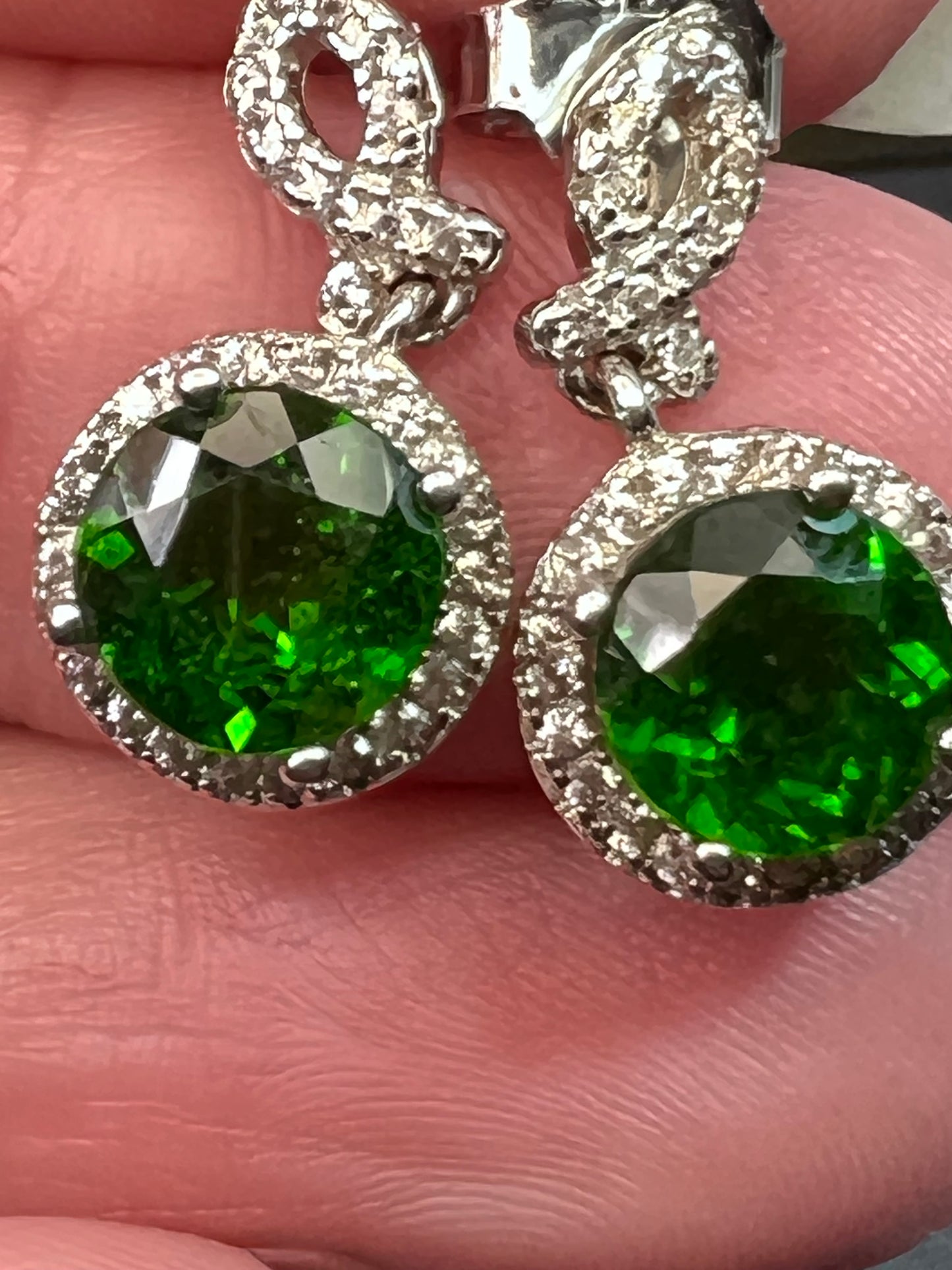 Chrome diopside dangle halo earrings