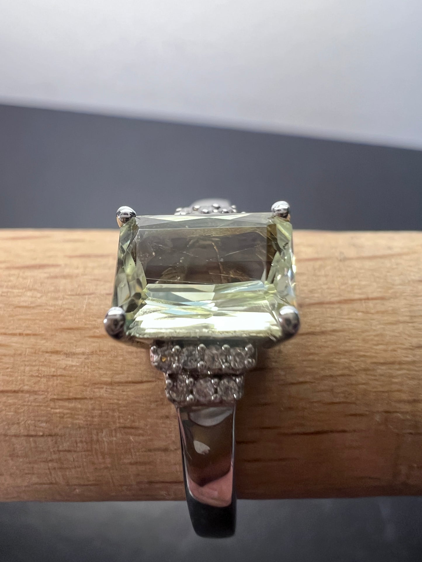 Prasiolite and zircon Sterling silver ring size 9