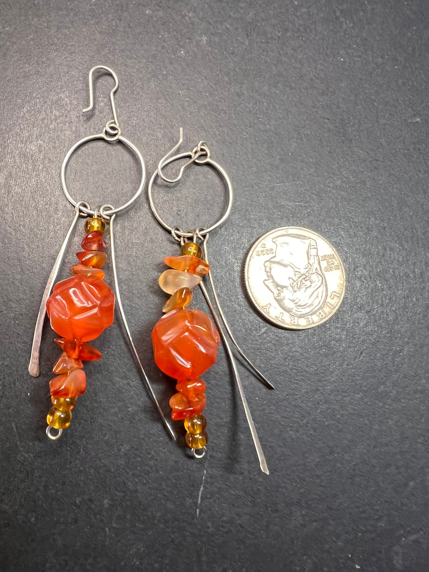 Vintage carnelian sterling silver dangle earrings