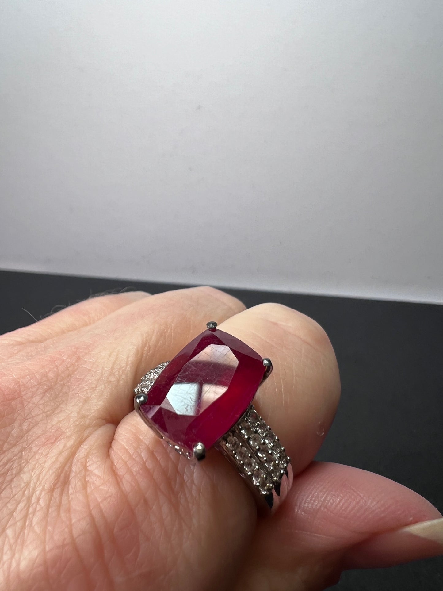 Niassa Ruby (FF) and Zircon Ring in Platinum Over Sterling Silver 6.70 ctw size 9