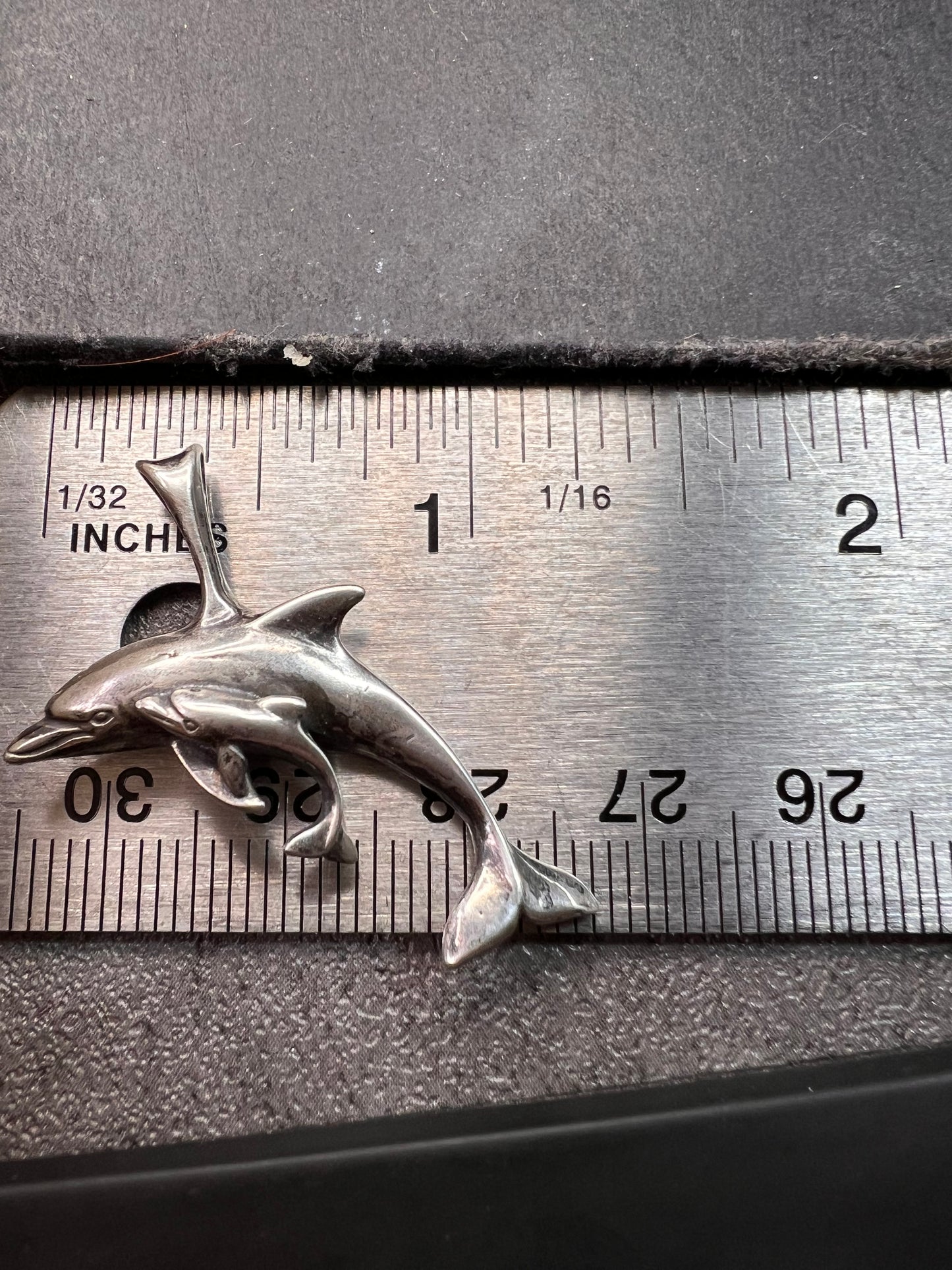 Vintage Sterling Silver Dolphin & Calf Pendant Charm Dead Stock
