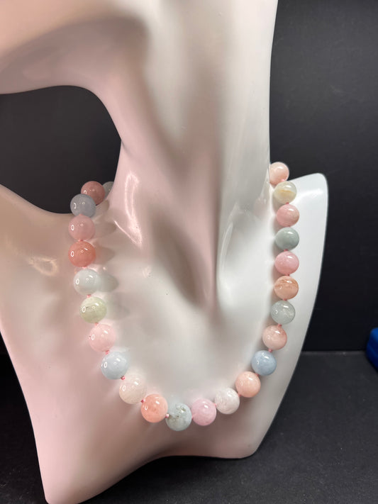 Modern Multi Beryl Bolo Necklace 12mm Morganite Aquamarine Sterling