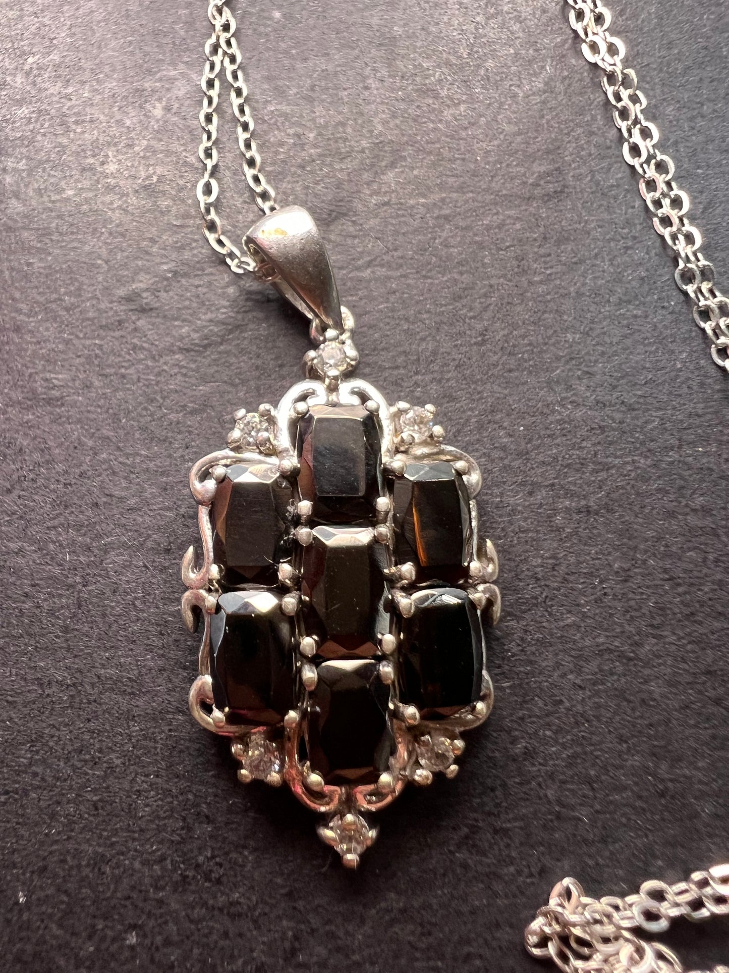 Elite shungite and white topaz sterling silver pendant and chain necklace