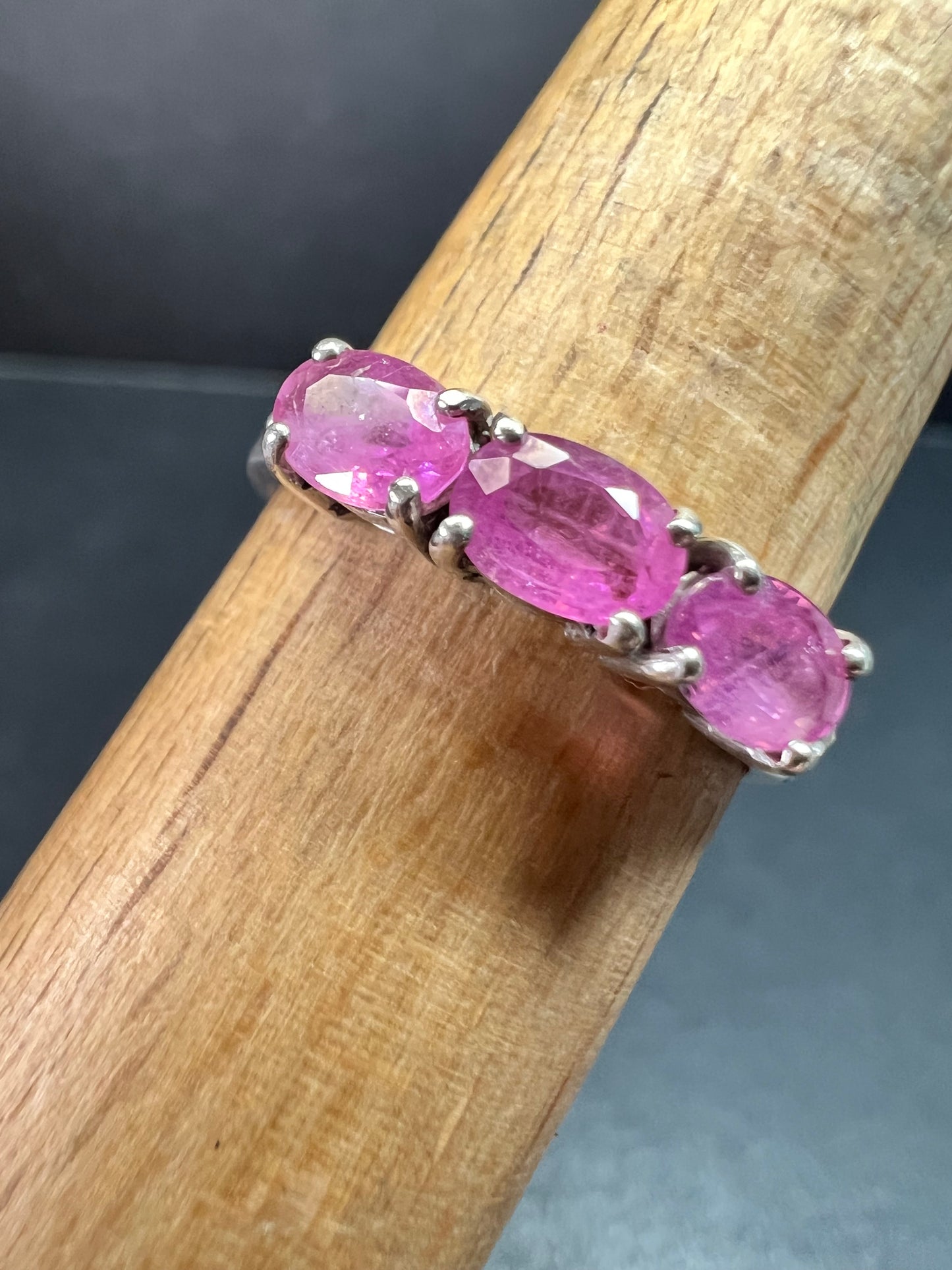 Pink Sapphire & White Zircon Sterling Silver Ring Size 9
