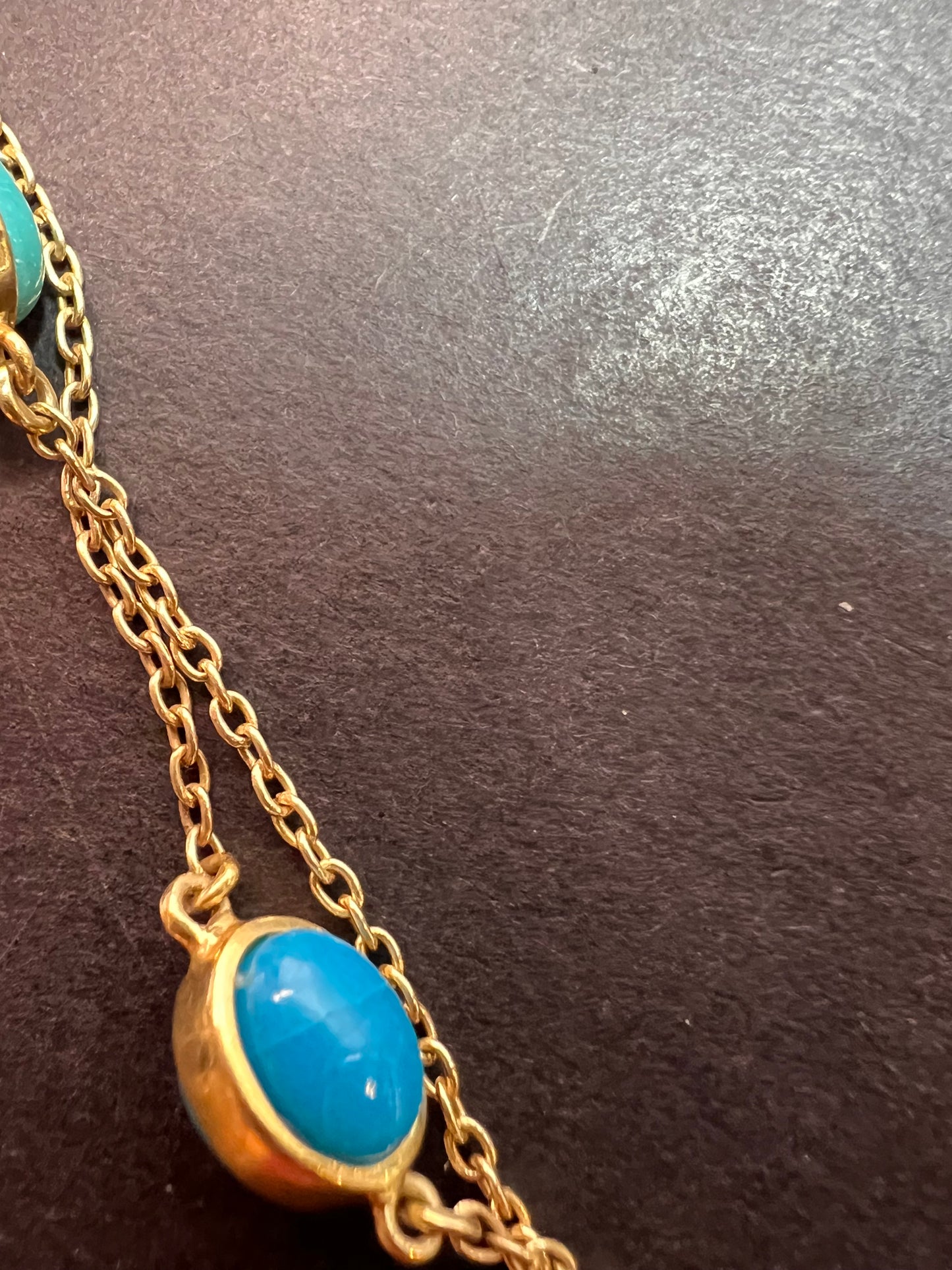 Turquoise 36 inch station necklace in vermeil yellow gold over sterling silver